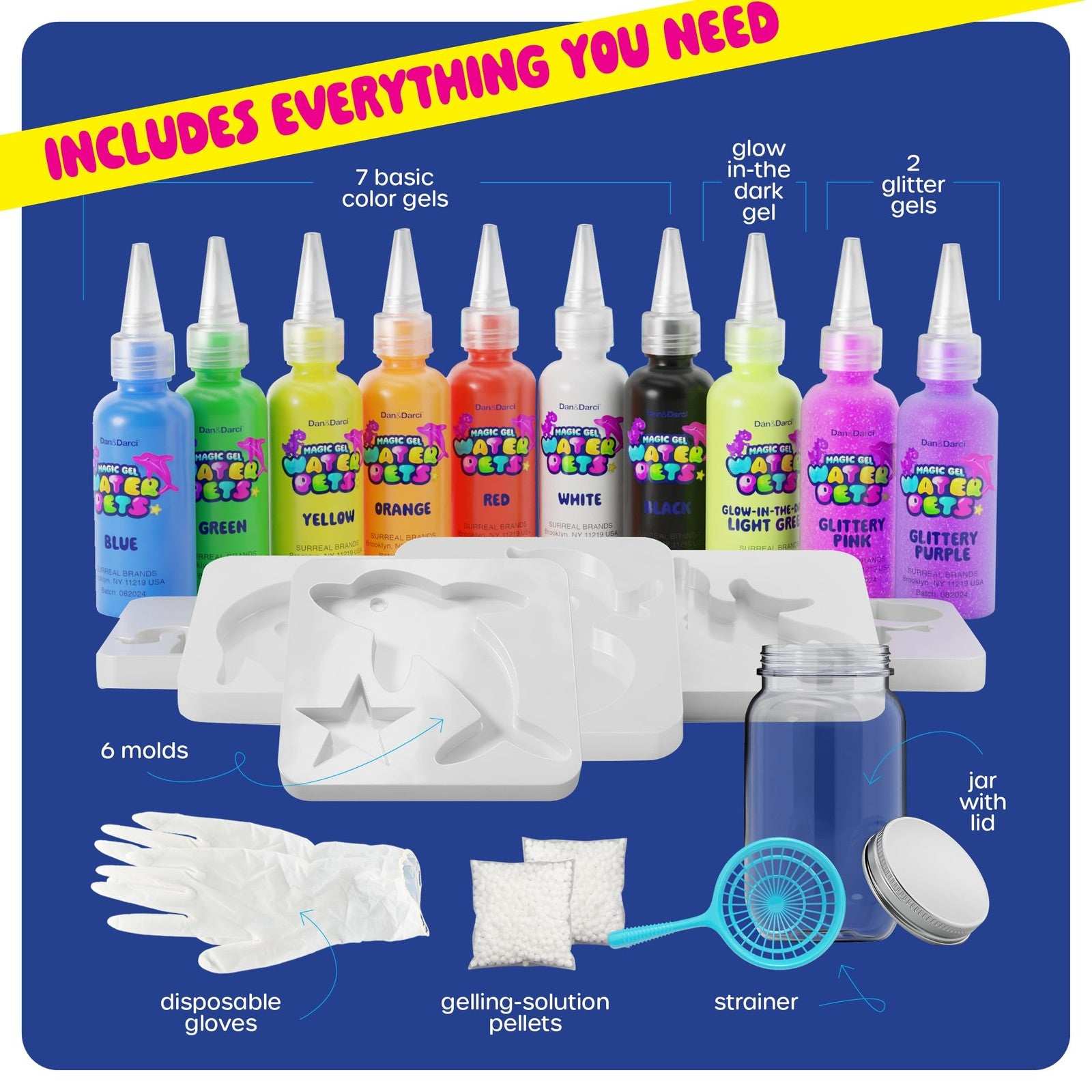 Dan&Darci Aqua Fairy Water Gel Kit with colorful gels, molds, and glow-in-the-dark features for creative kids' play