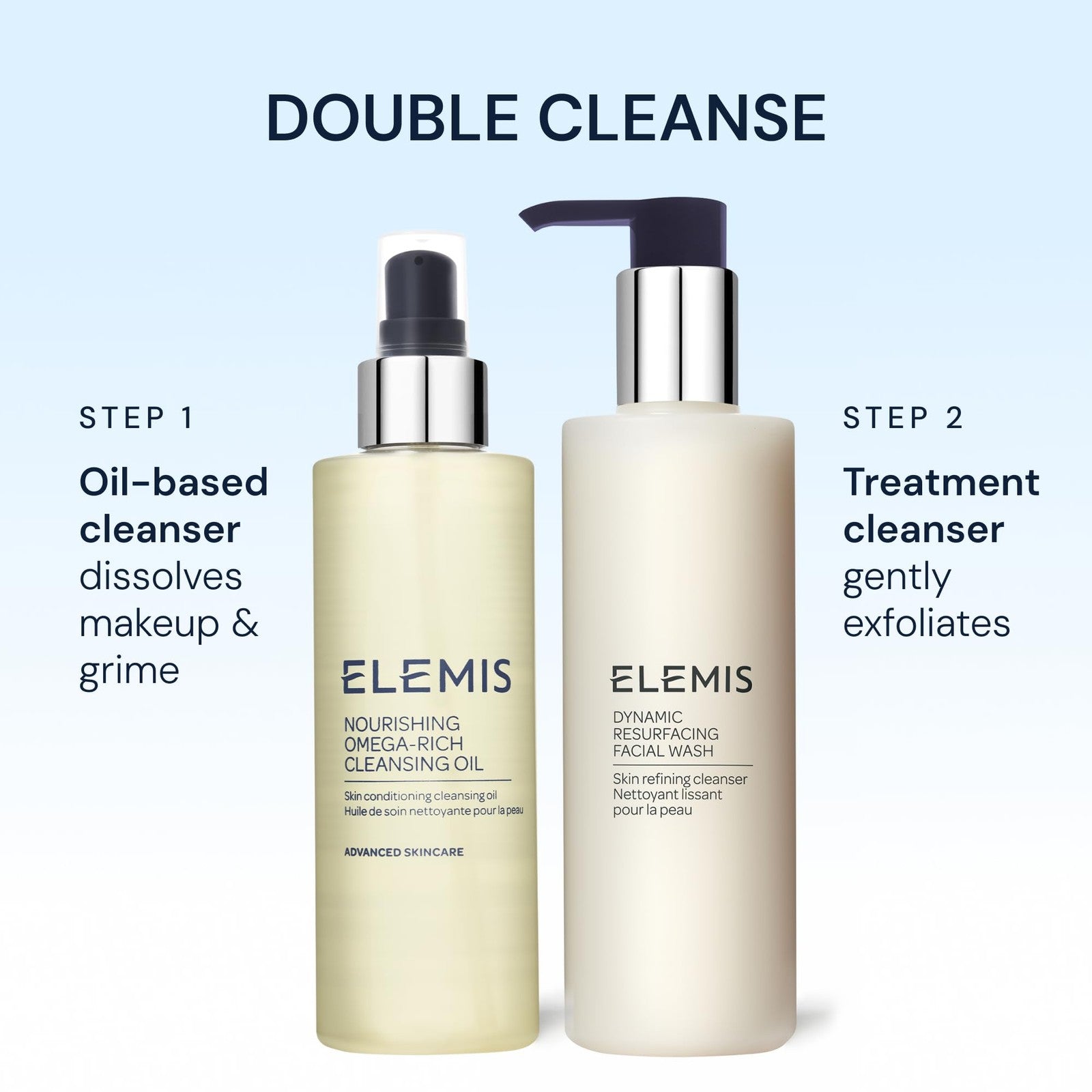 ELEMIS Nourishing Omega-Rich Cleansing Oil bottle with pump, 6.5 fl oz, designed for skin conditioning and gentle cleansing.