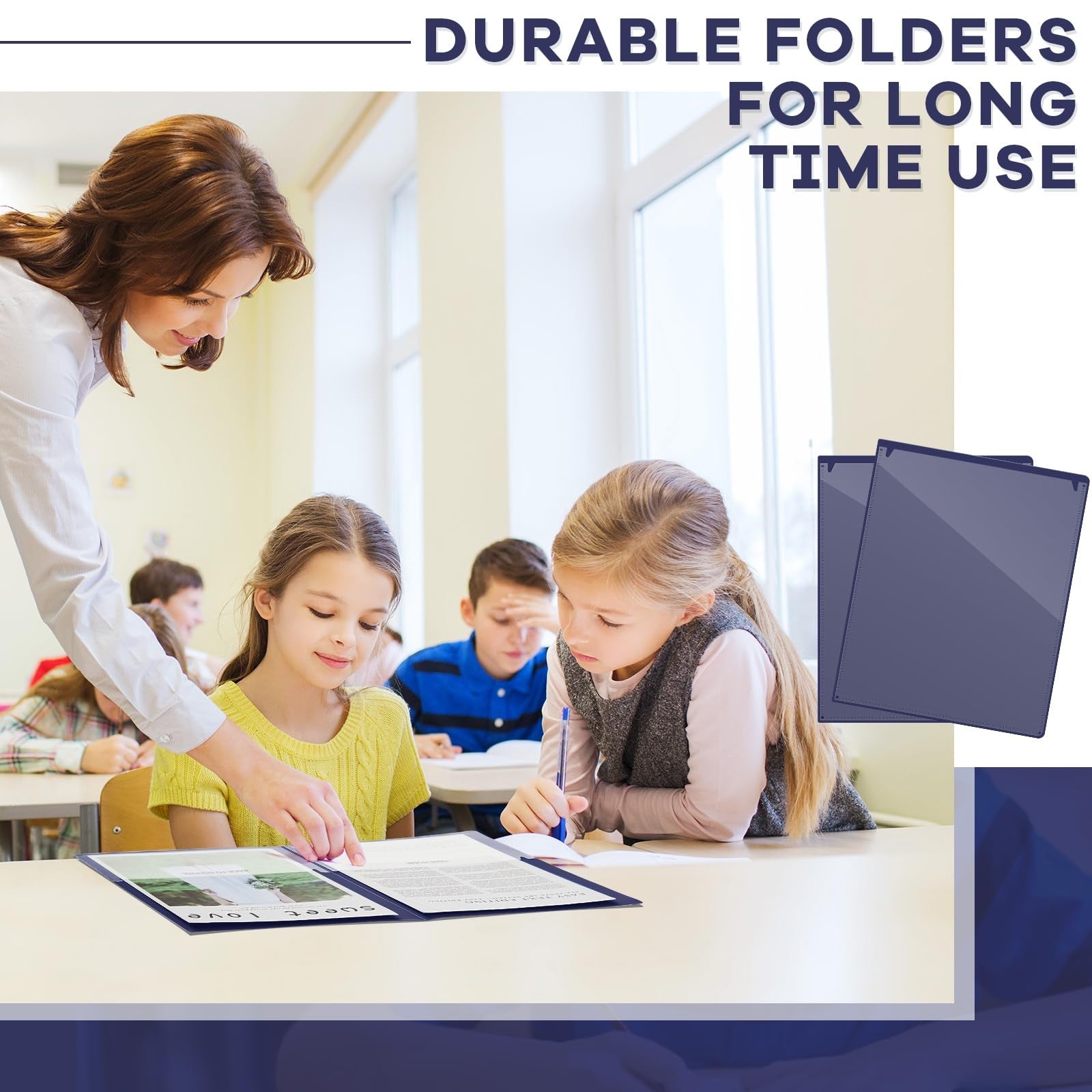 Henoyso 48-pack plastic take-home folders with 2 pockets, ideal for parent and teacher classroom organization.