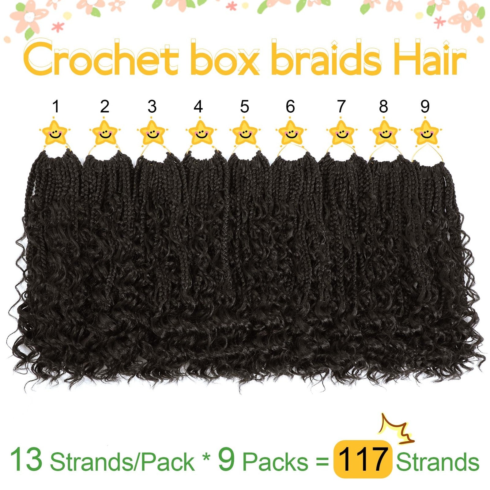 Fulcrum Goddess Box Braids Crochet Hair in 10-inch length, displayed in natural boho style, with 9 packs of crochet hair extension.
