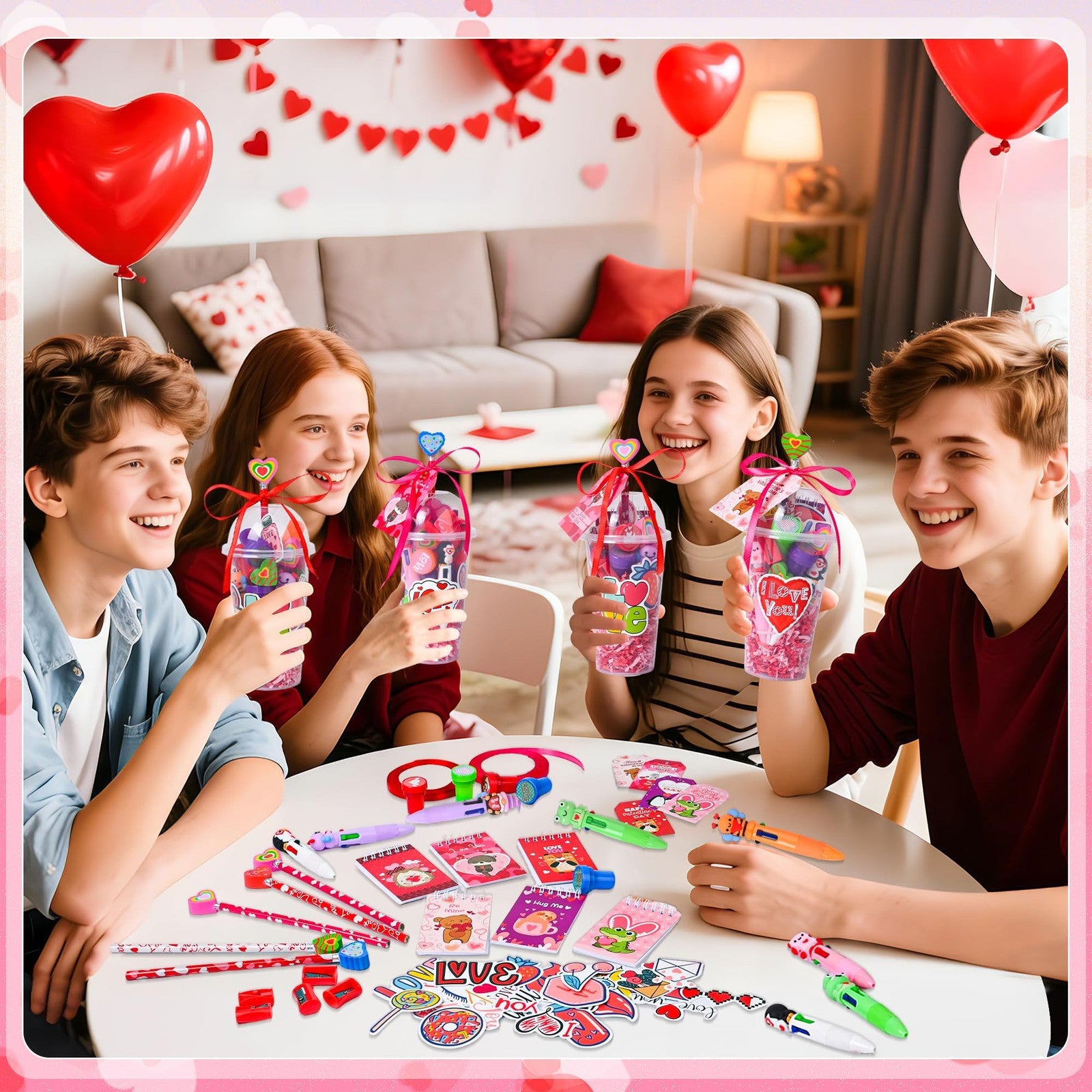 LiYiQ 247-piece Valentine's Day gift set with classroom return gifts, featuring small, colorful presents for students and celebrations.