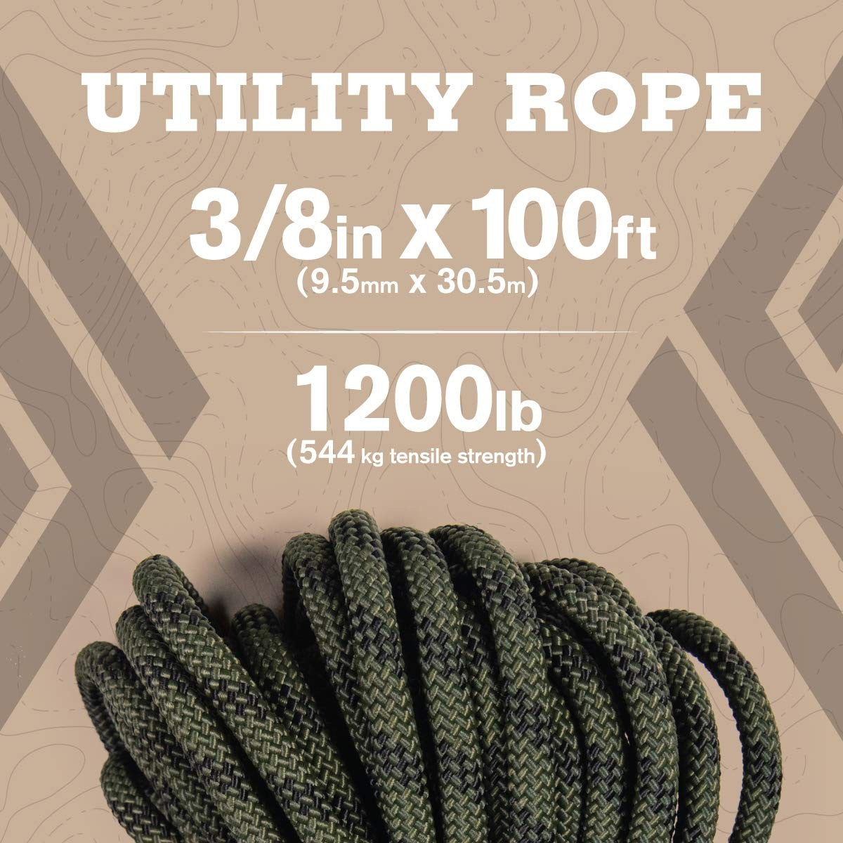 Atwood Rope MFG 3/8-inch 100ft camouflage braided utility rope, showing the textured, durable rope coiled for outdoor use