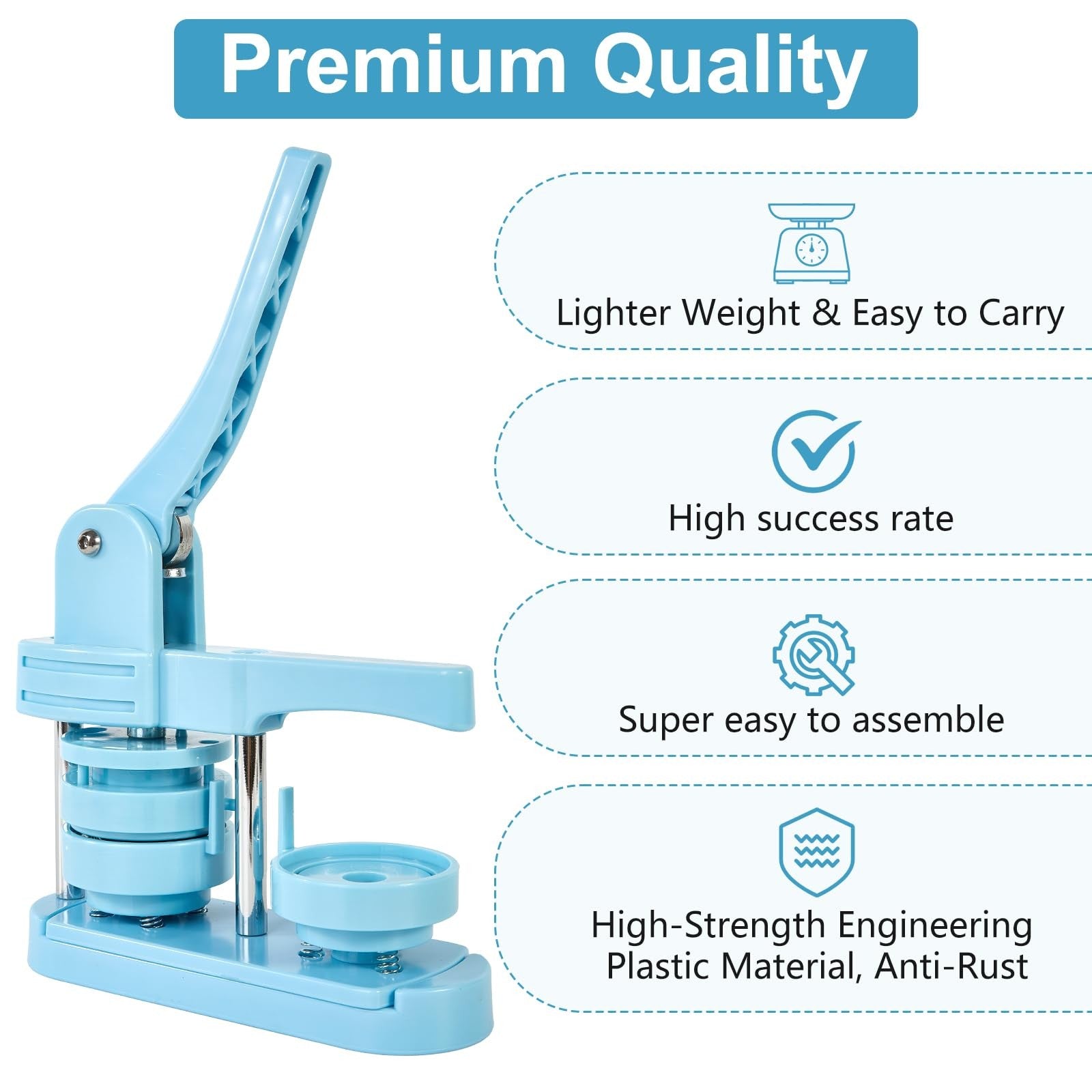 ALIESTFDNO button maker machine with 2.25-inch (58mm) die, compact button pin maker kit for DIY button creation.