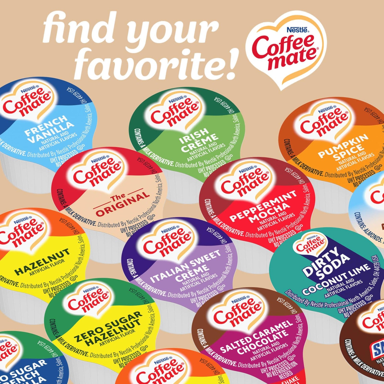 Nestle Coffee Mate Original Liquid Creamer Singles, non-dairy, 180 count, individual creamy coffee creamer packets.