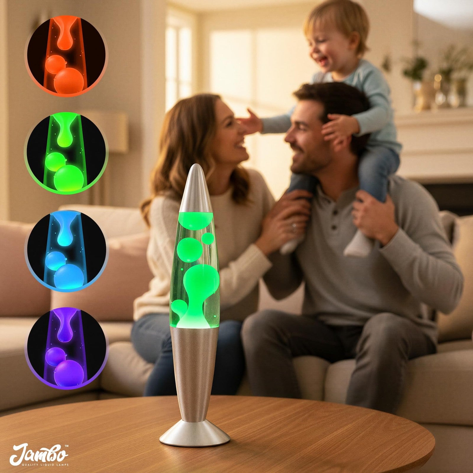 JAMBO 7-color changing LED motion lamp, 13-inch light with colorful glow, suitable for kids, teens, and adults.