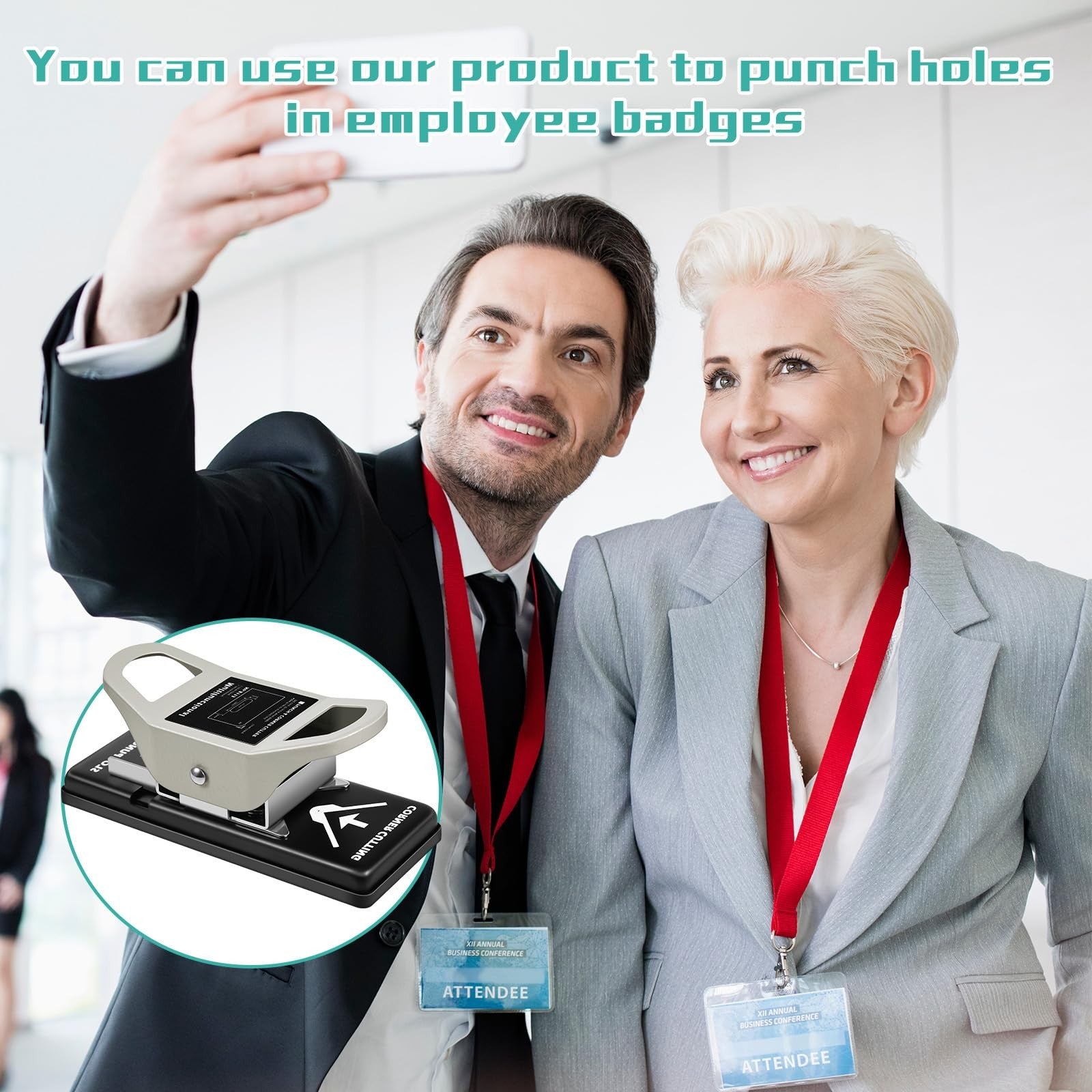 Engrowtic 2-in-1 ID badge slot hole punch and R5 corner trimmer, handheld tool with 3x13mm punch and corner trimming features.