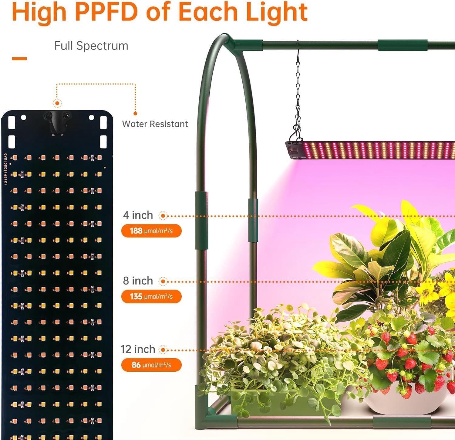 Bstrip Mini Indoor Greenhouse with LED grow lights on a desktop, featuring seed starter trays for indoor plant growth