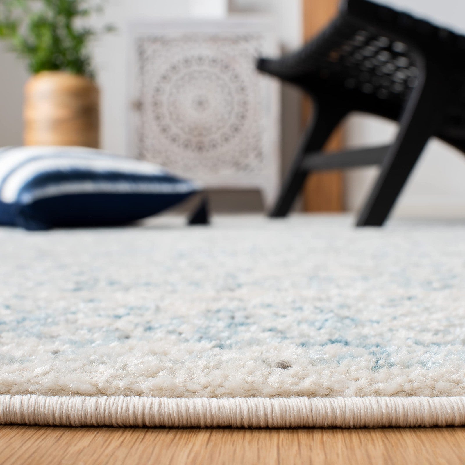 Safavieh Tulum Collection runner rug, 2x7 feet, ivory and turquoise Moroccan boho design with intricate patterns on woven fabric.