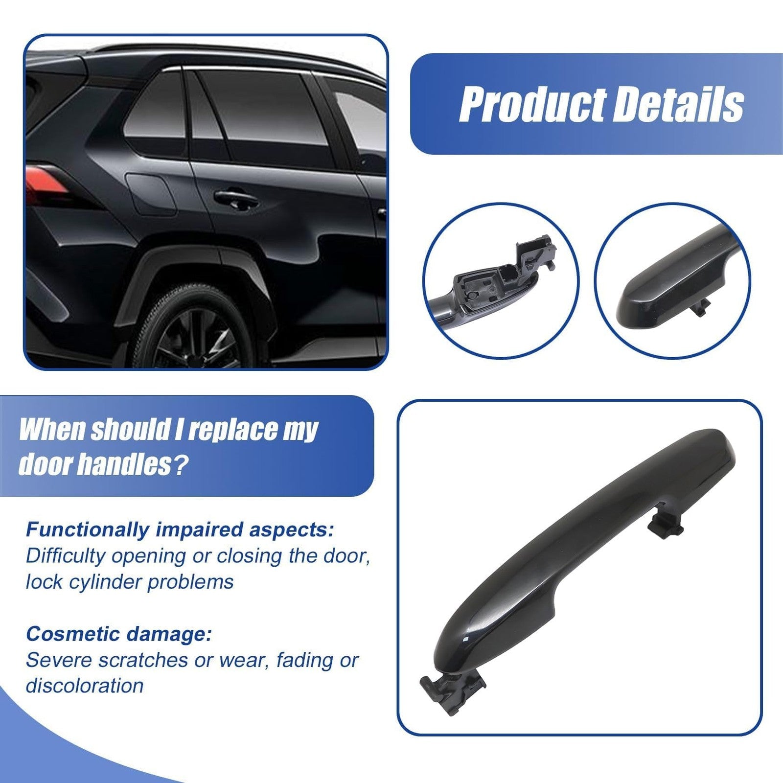 FZJDSD exterior door handle for rear left or right side, compatible with various vehicle models, showing a close-up of the handle.