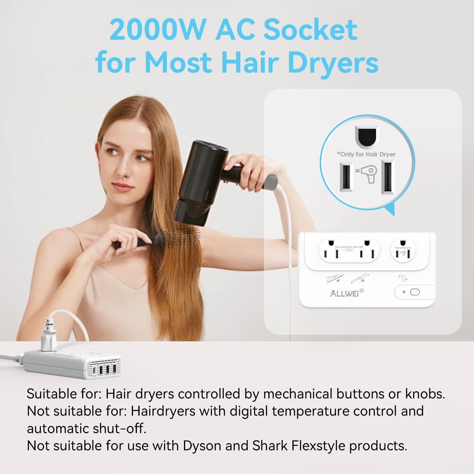 ALLWEI 2000W travel voltage converter converting 220V to 110V, suitable for European travel and electronic devices