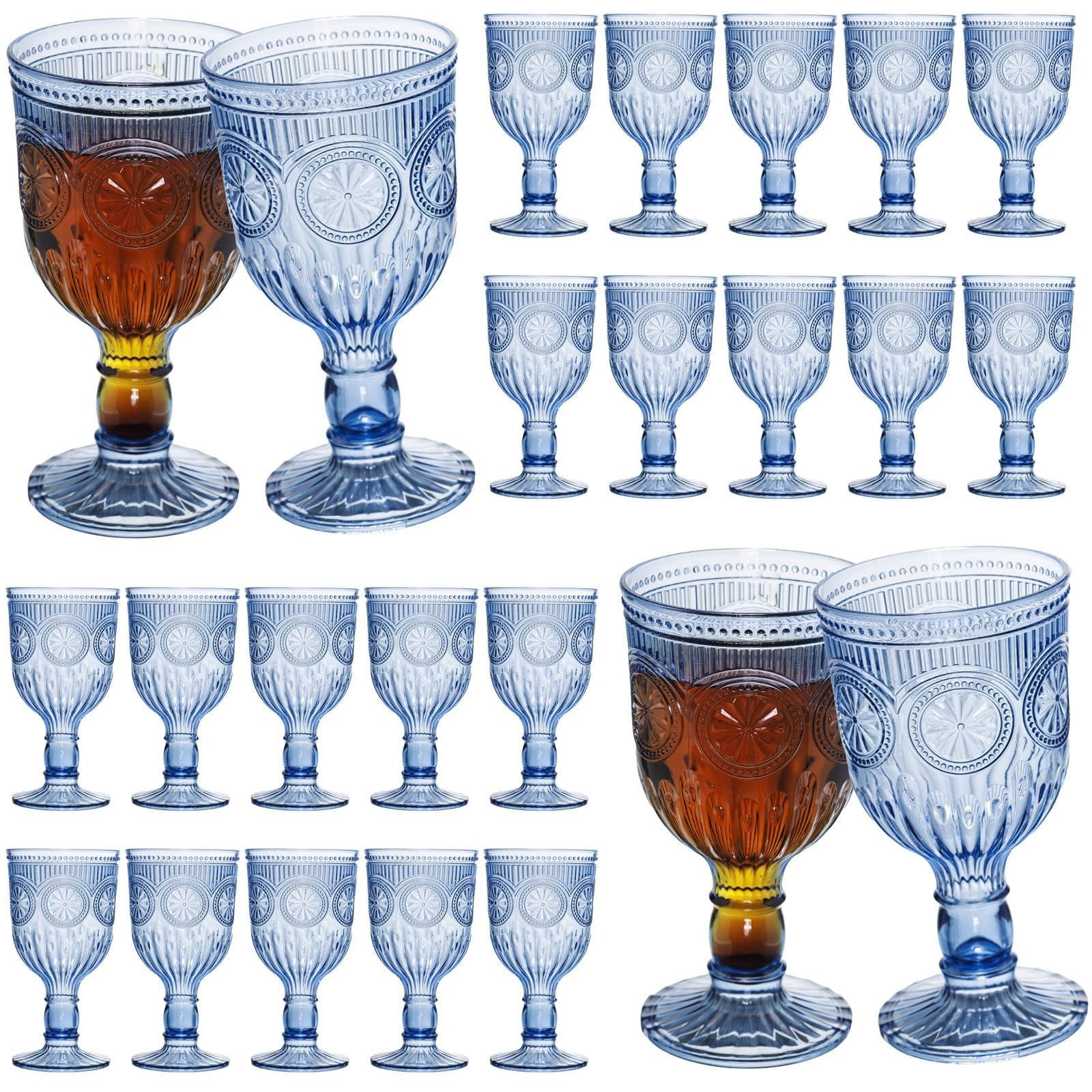 Set of 24 reusable plastic vintage wine glasses by XKXKKE, 12 oz colored water goblets with elegant design and durable construction.