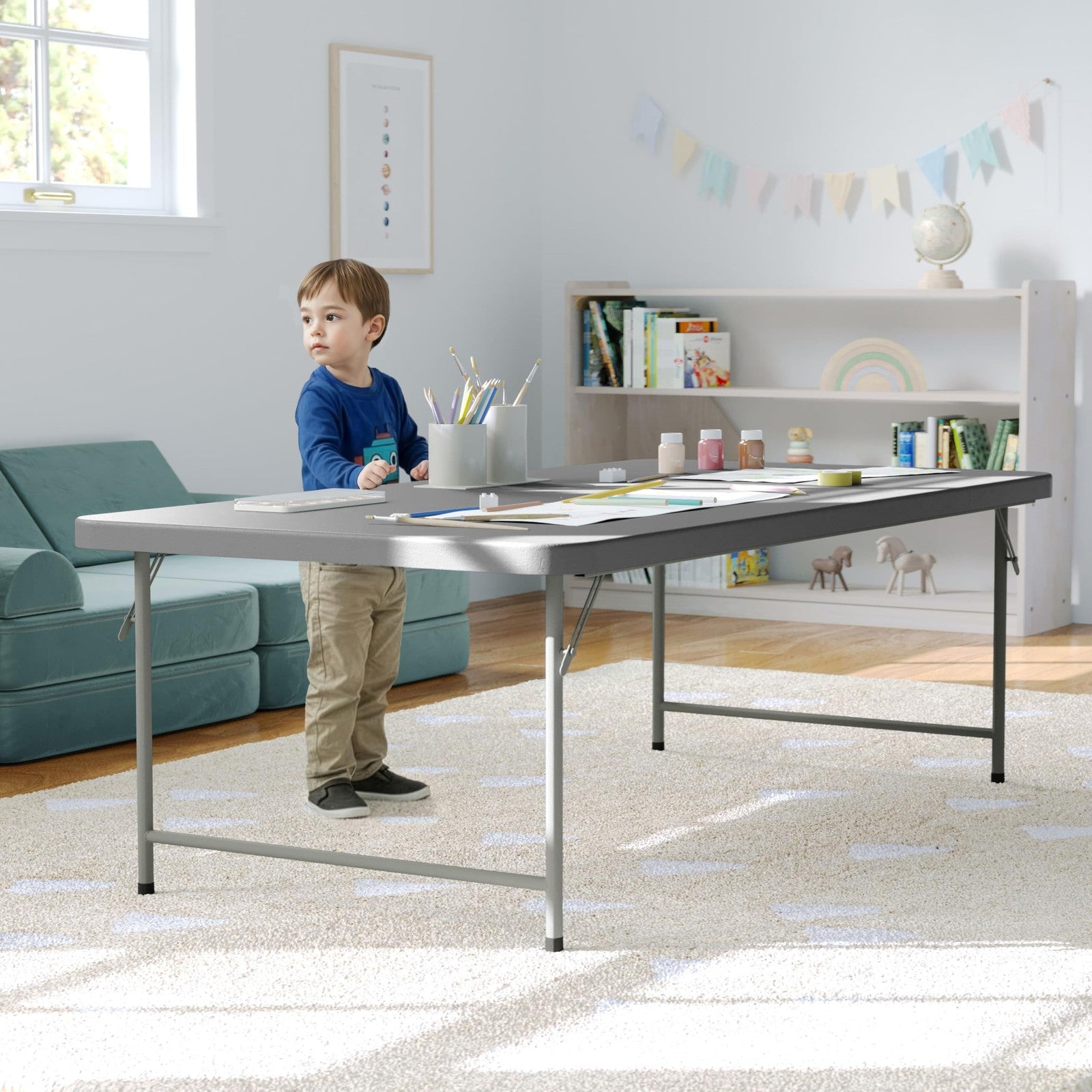 Unbranded Flash Furniture Paige classroom activity table with a wood finish, suitable for school or home use.