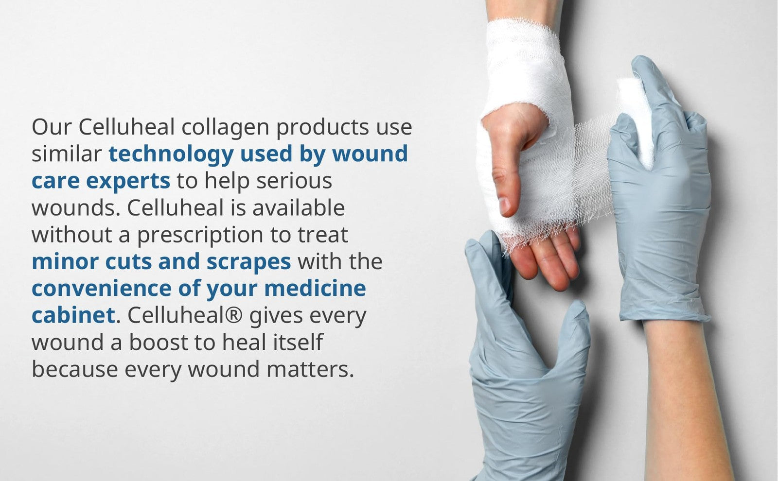 Celluheal Cellufil Collagen Particles in 5 vials for advanced wound care, shown in clear vials with white labels.