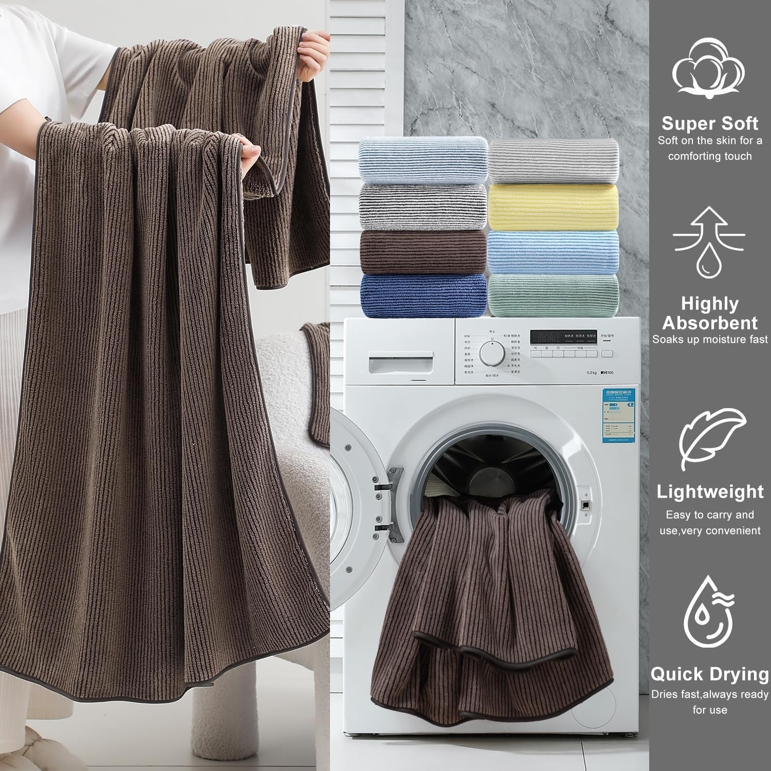Set of four Jessy Home oversized bath towels, 35x70 inches, ultra-soft plush fabric, perfect for bathroom use.