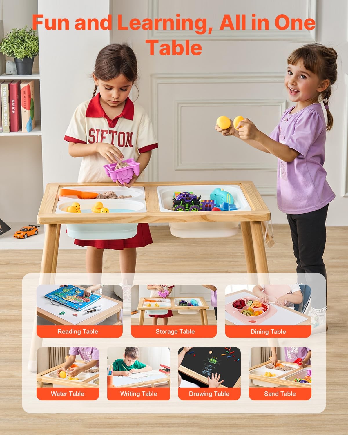 VEVOR sensory table for kids, toddler activity desk with three compartments, colorful and child-friendly for sensory play.