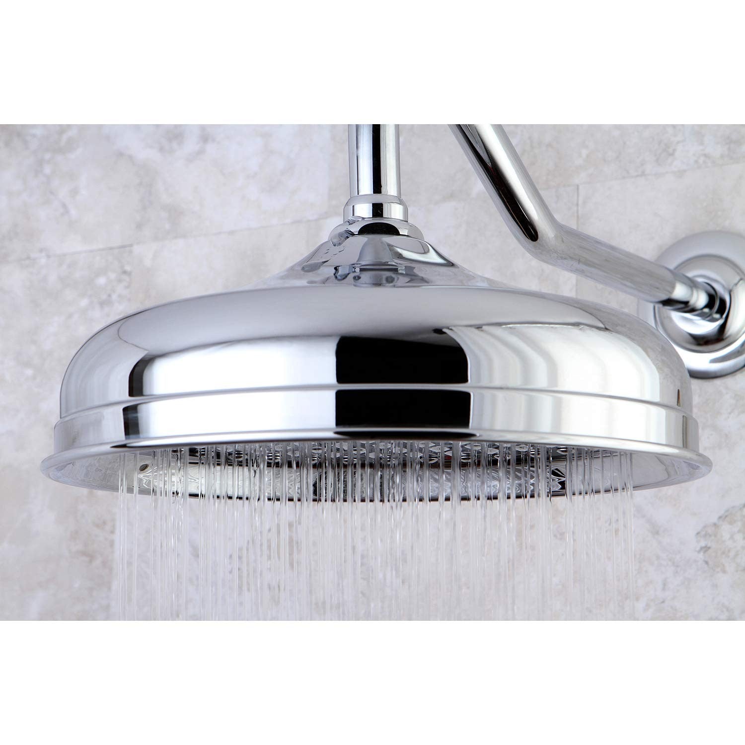Kingston Brass Victorian Raindrop Showerhead in polished chrome, 10-inch diameter with a classic Victorian design.