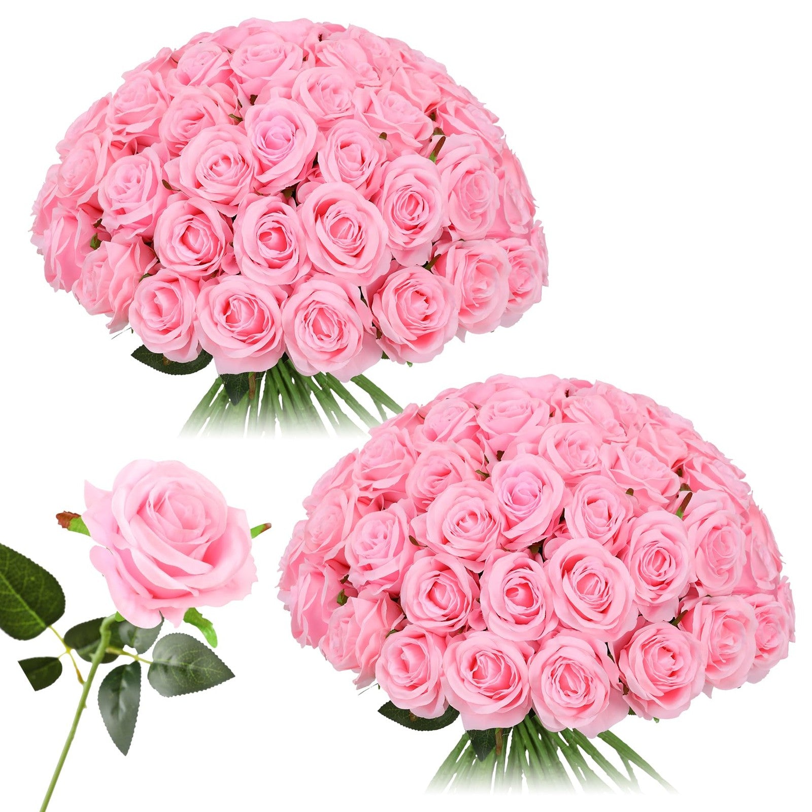 Set of 50 Nubry artificial silk roses with stems, realistic fake flower bunch for decoration or craft projects.