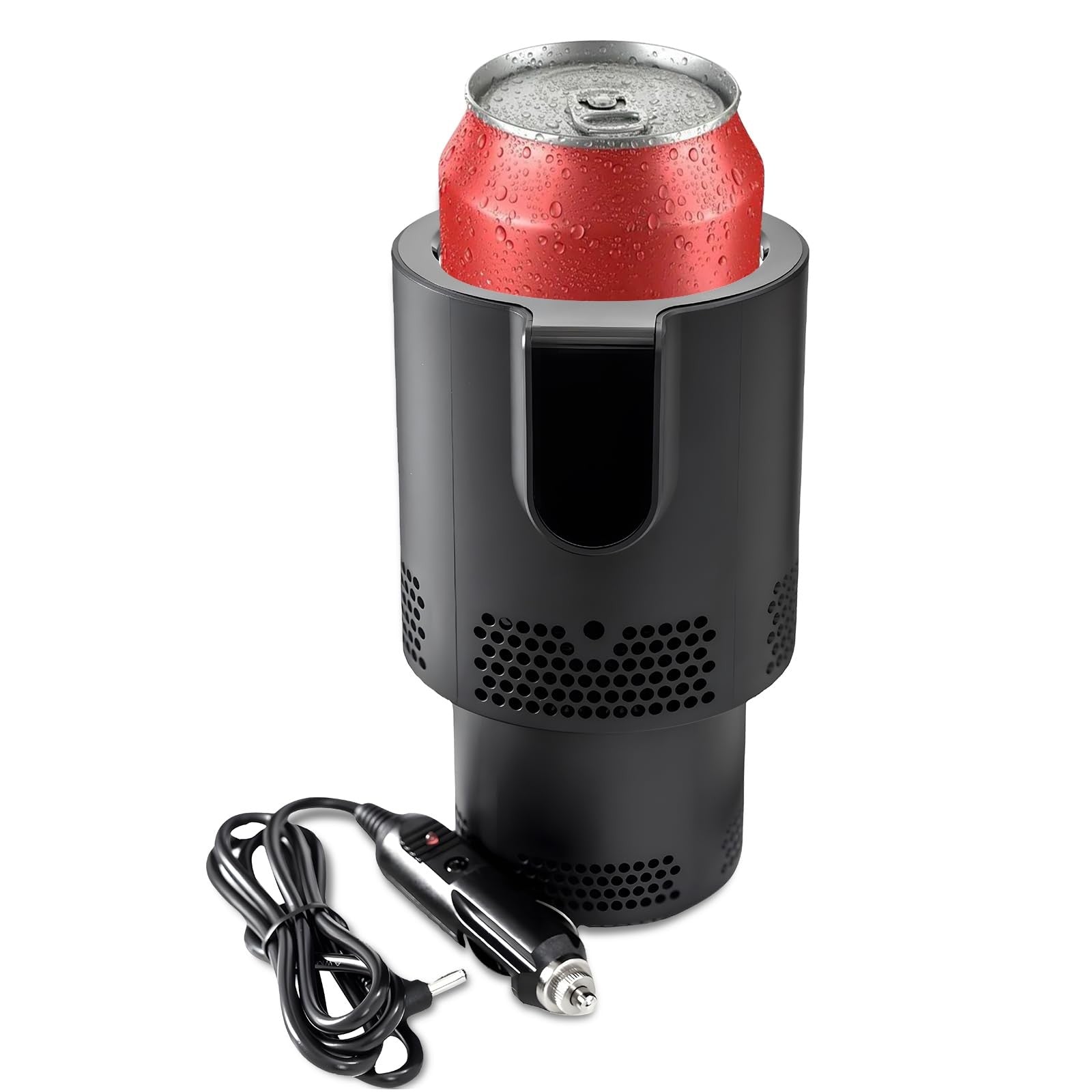 Yesinaly 2-in-1 smart car cup cooler and heater with temperature control, showing the device fitted in a vehicle cup holder.