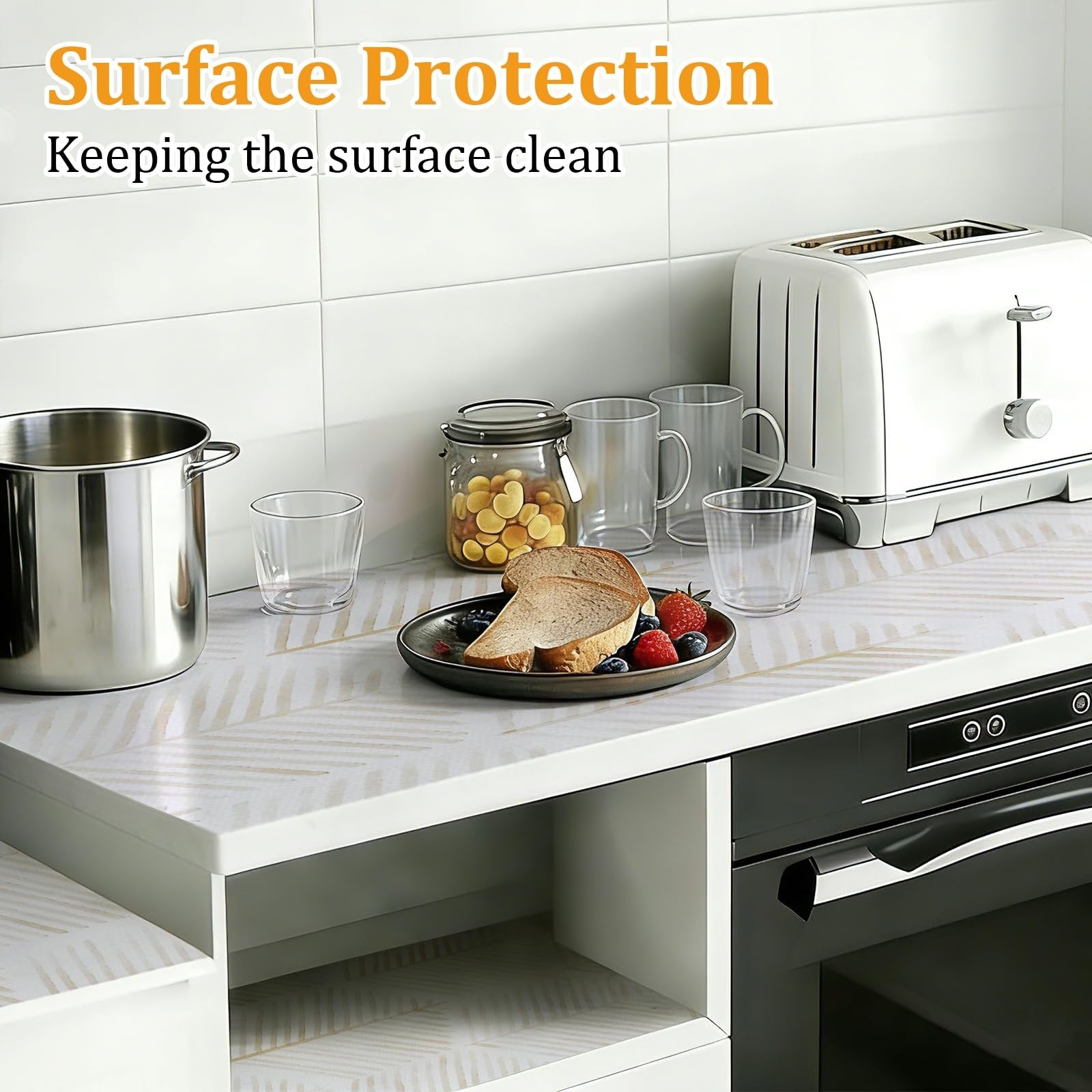 Xupingjiti drawer and shelf liner for kitchen cabinets, cupboards, desks, and pantries, showing textured non-slip surface.