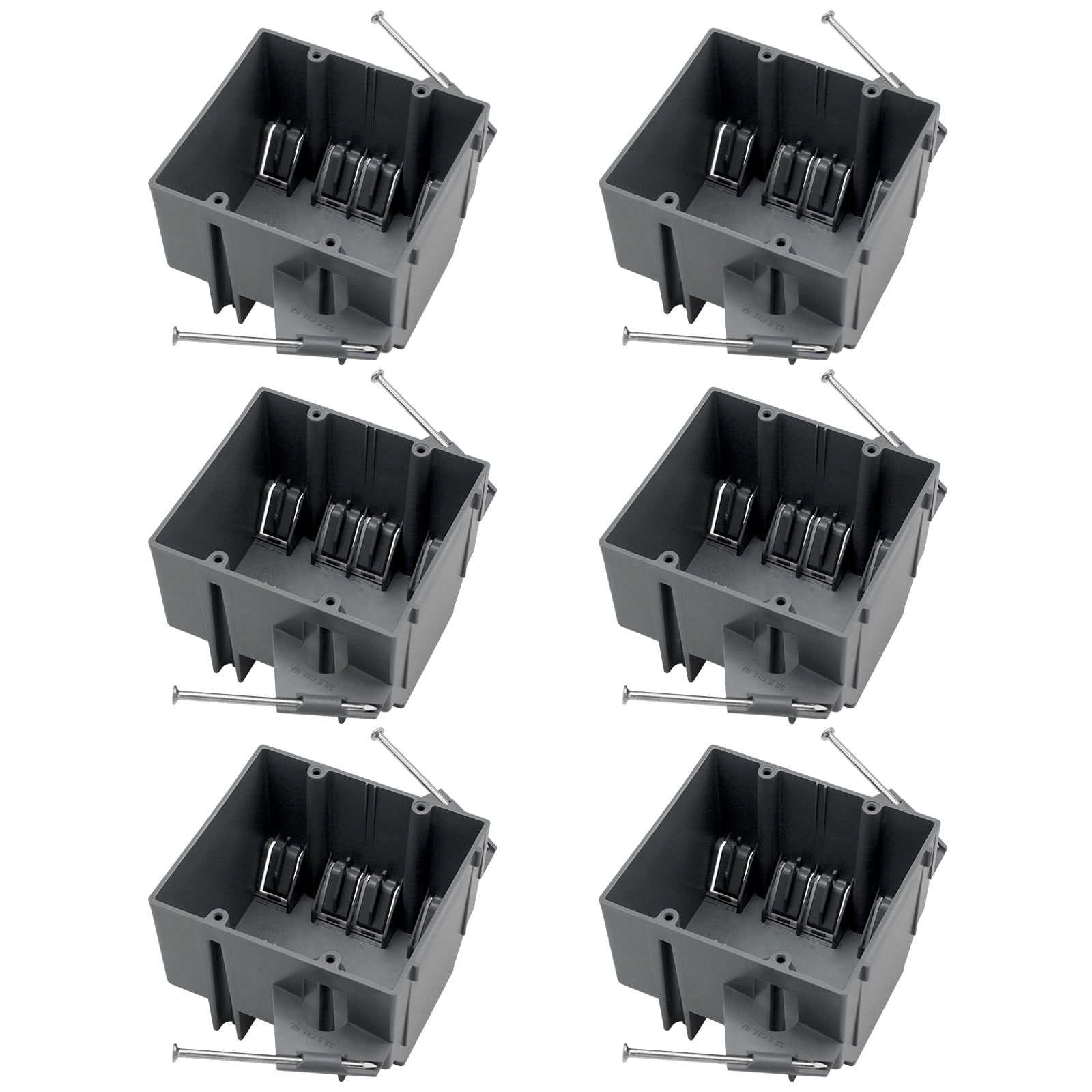 YQSIYU 2-gang electrical box in gray for remodel drywall, 32 cubic inches, shown in a 6-pack for outlet installation.