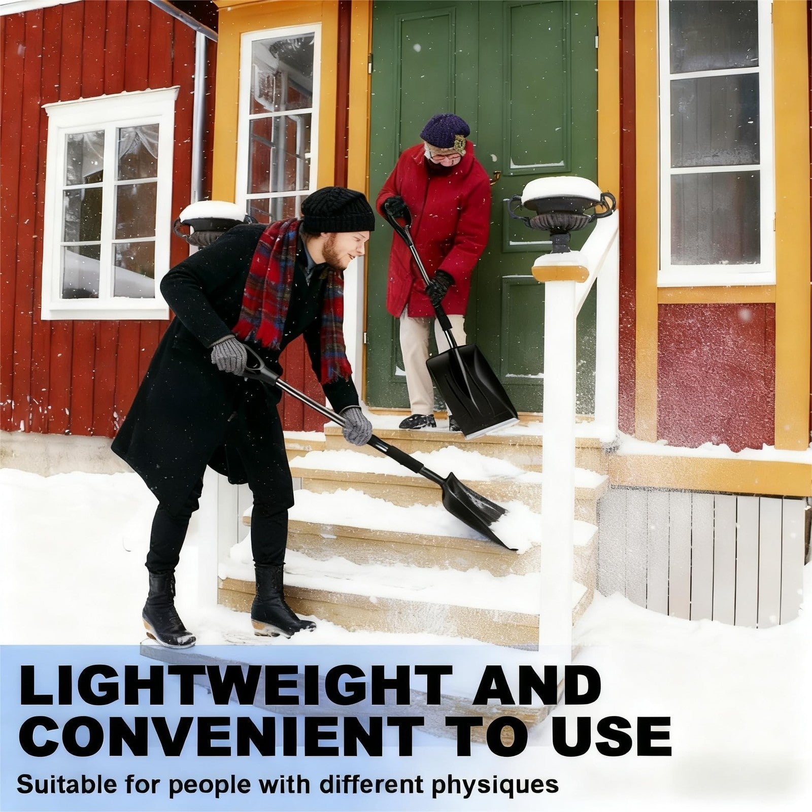 UMUACCAN large capacity lightweight aluminum snow shovel for efficient snow removal in winter.