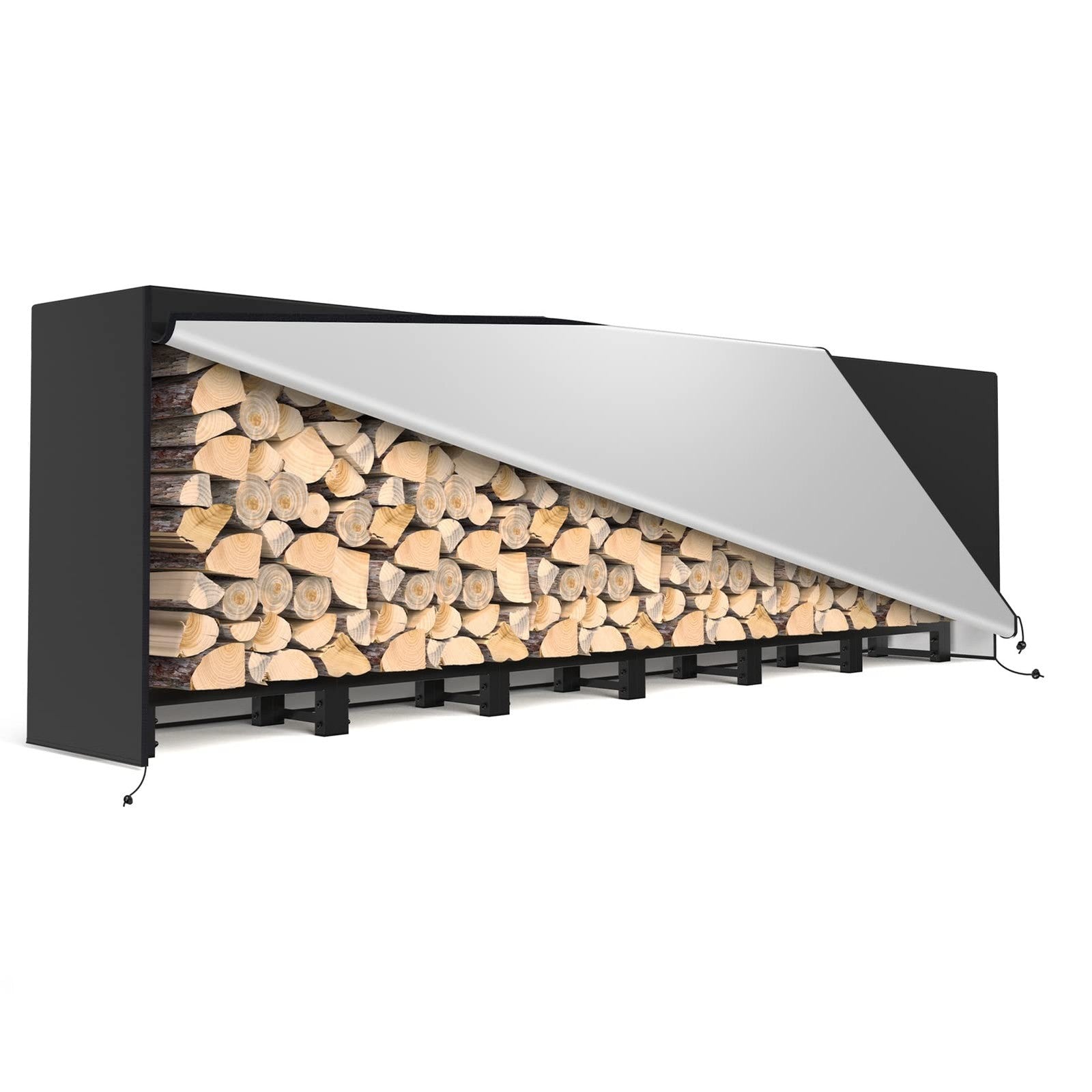 SunyesYoon 80-inch outdoor firewood rack with waterproof cover, heavy-duty metal log holder for outdoor firewood storage.