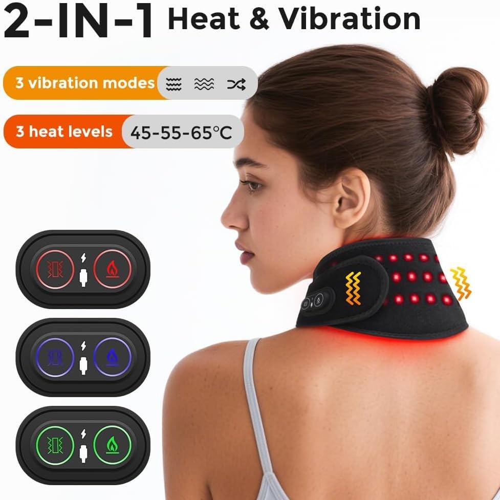WoloyHeatie cordless neck heating pad with red light therapy, designed for pain relief and neck massage.
