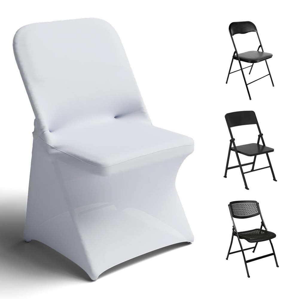 Set of 12 Trlyc Spandex folding chair covers, stretchy and universal fit for dining chairs, in a sleek black color