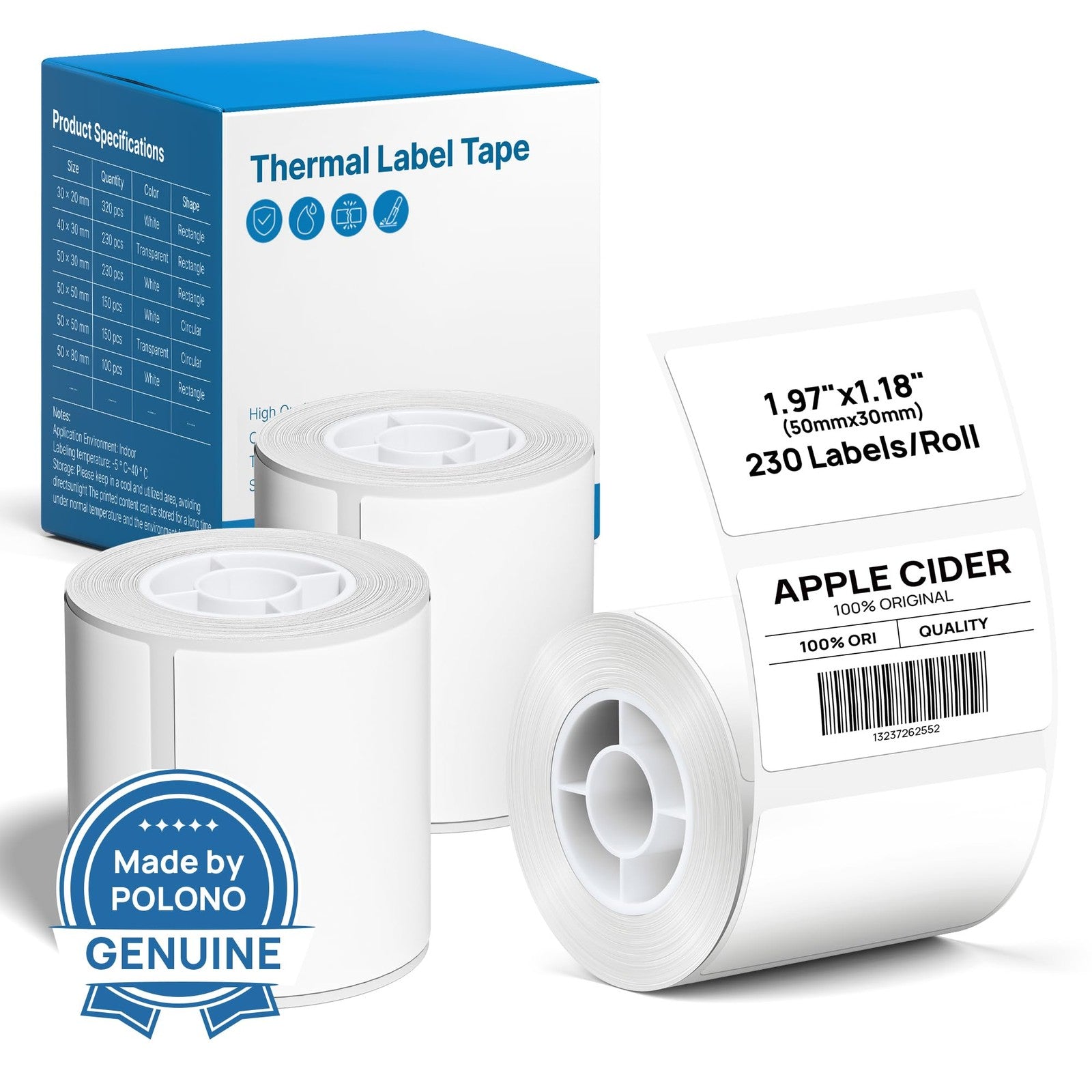 POLONO thermal labels for PM220S label maker, 1.97x1.18 inches, white, three rolls, multi-purpose label paper.