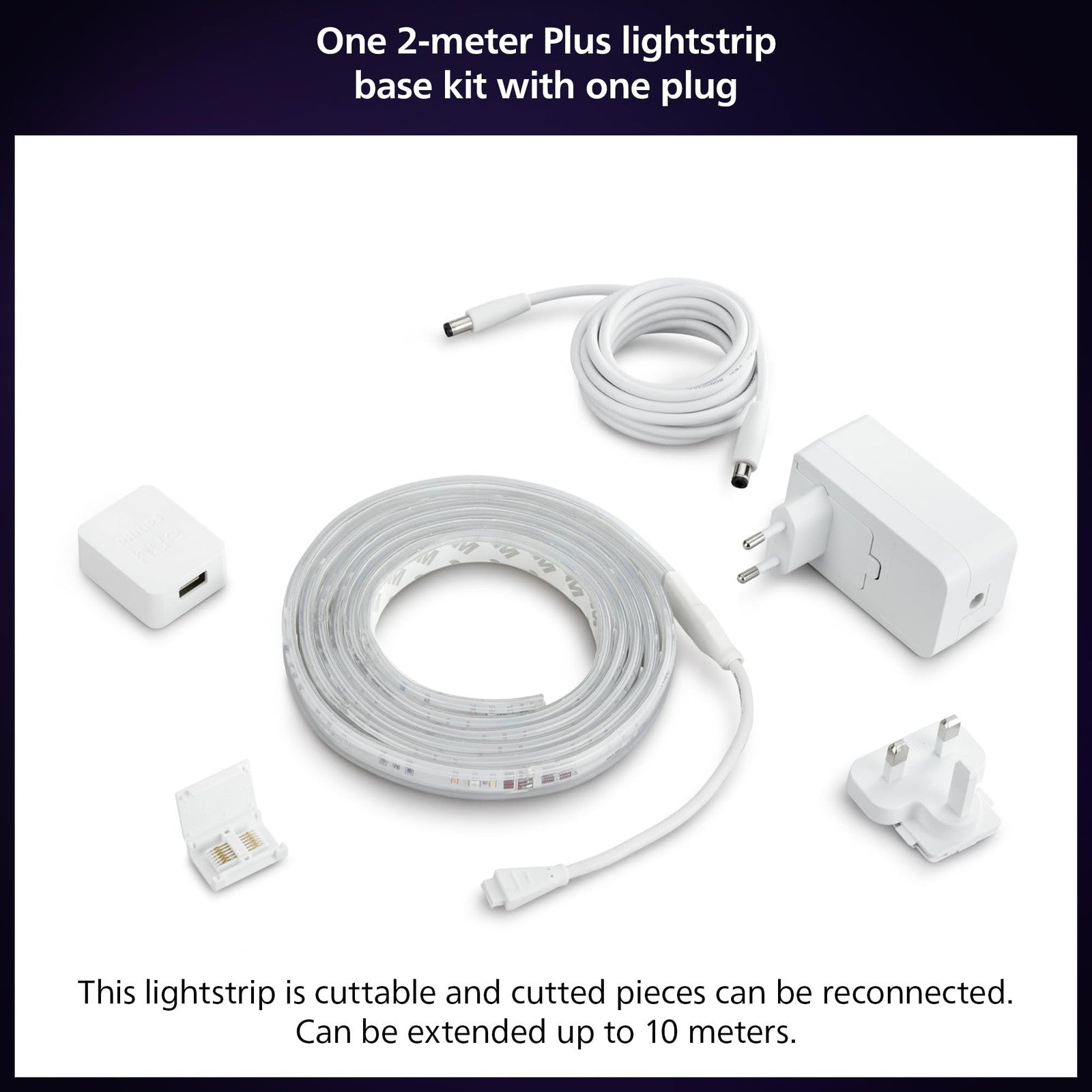 Bluetooth smart lightstrip extension, 1 meter, for Philips Hue Hue Lightstrip Plus, flexible LED strip with voice control capability