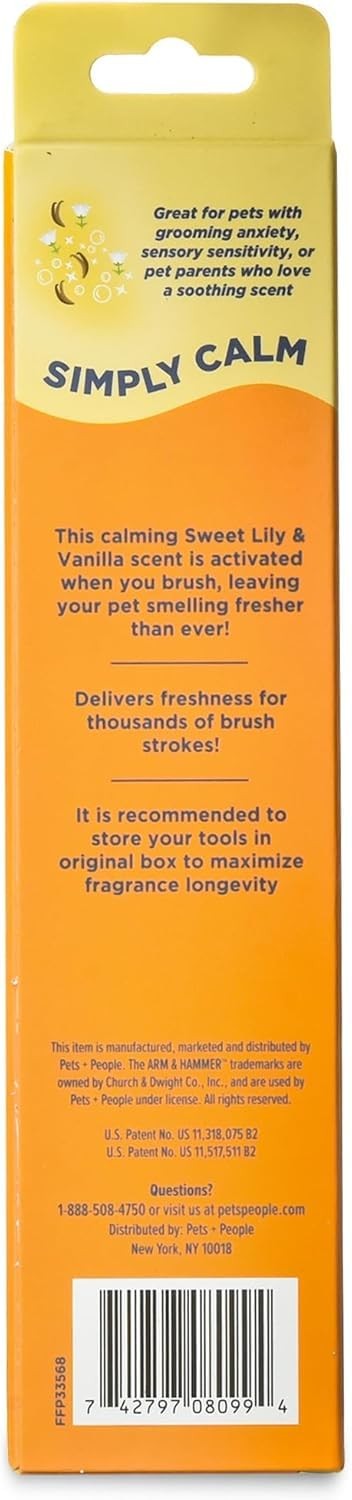 Arm & Hammer Deodorizing Dog Grooming Brush with pin and bristle design and fresh fragrance transfer, suitable for all dog breeds.