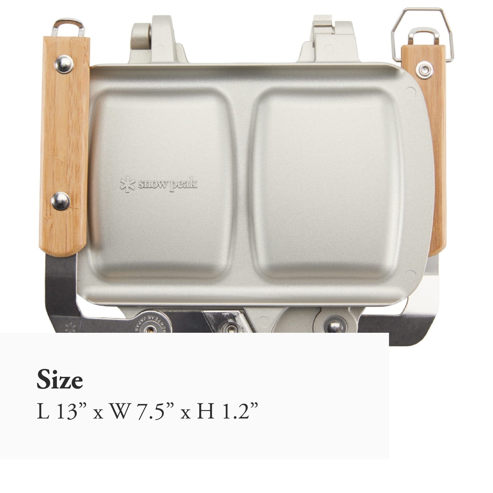 Snow Peak Toaster Cooker/Tramezzino showing a compact stainless steel device for making toasted sandwiches and snacks.