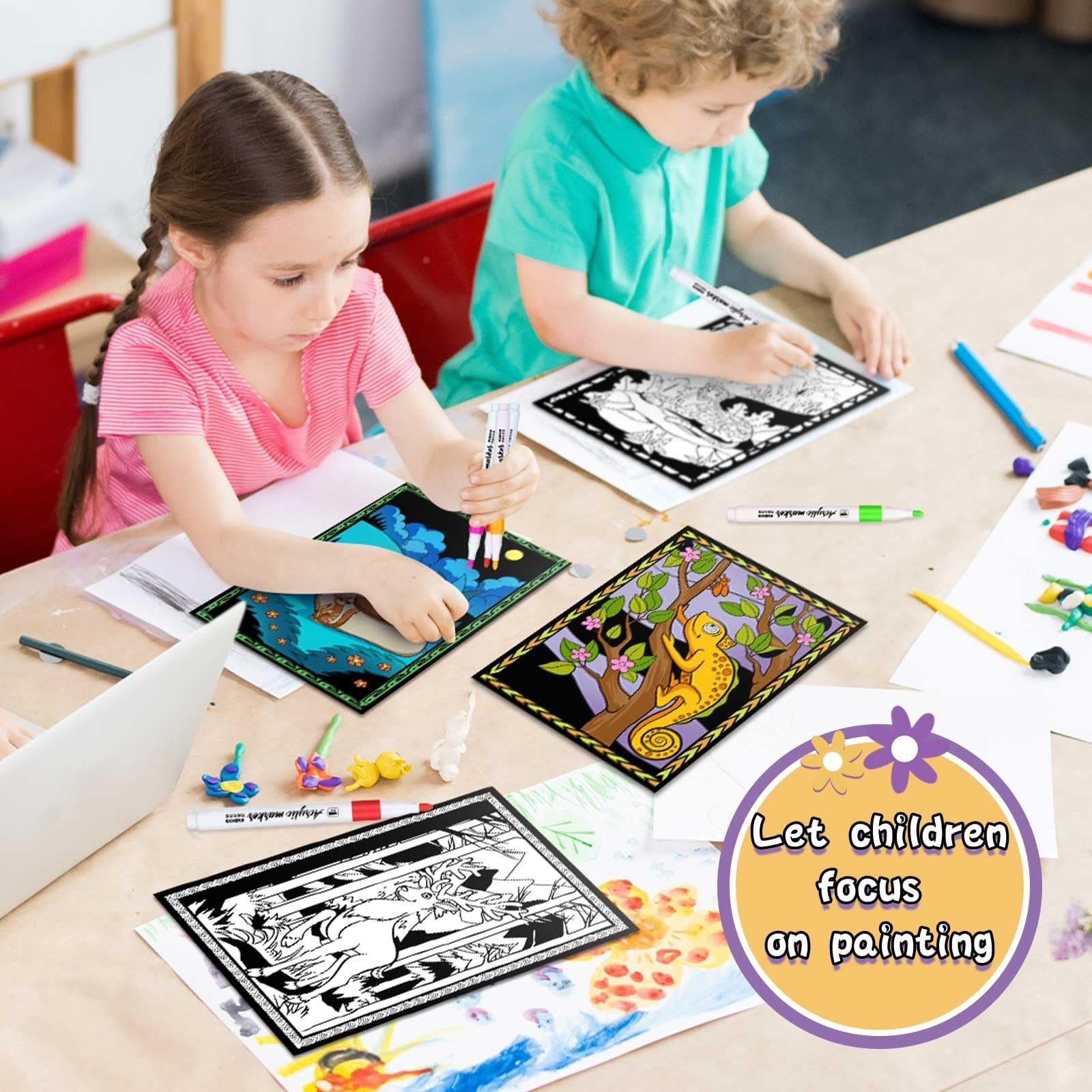 Zhanmai pack of 48 velvet coloring posters with watercolor pens featuring national parks scenery and wildlife artwork.