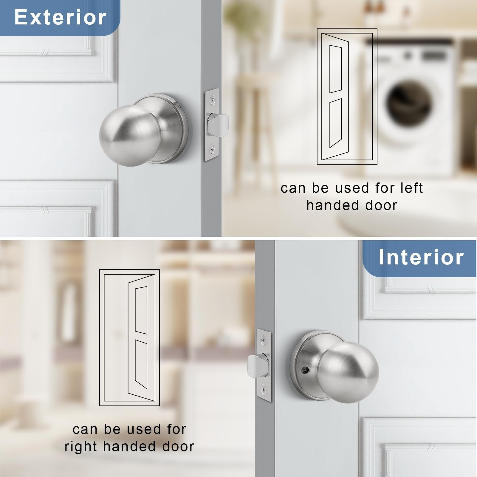 Pair of Knobonly keyless interior passage door knobs with sleek design, ideal for indoor residential doors.