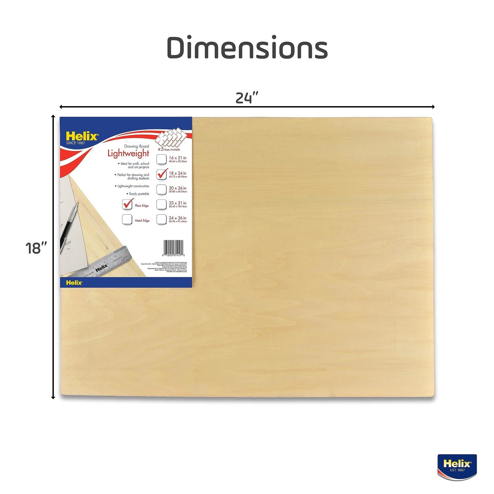 Maped Helix wooden lightweight drawing board, 18x24 inches, ideal for outdoor sketching, with smooth surface and sturdy frame.