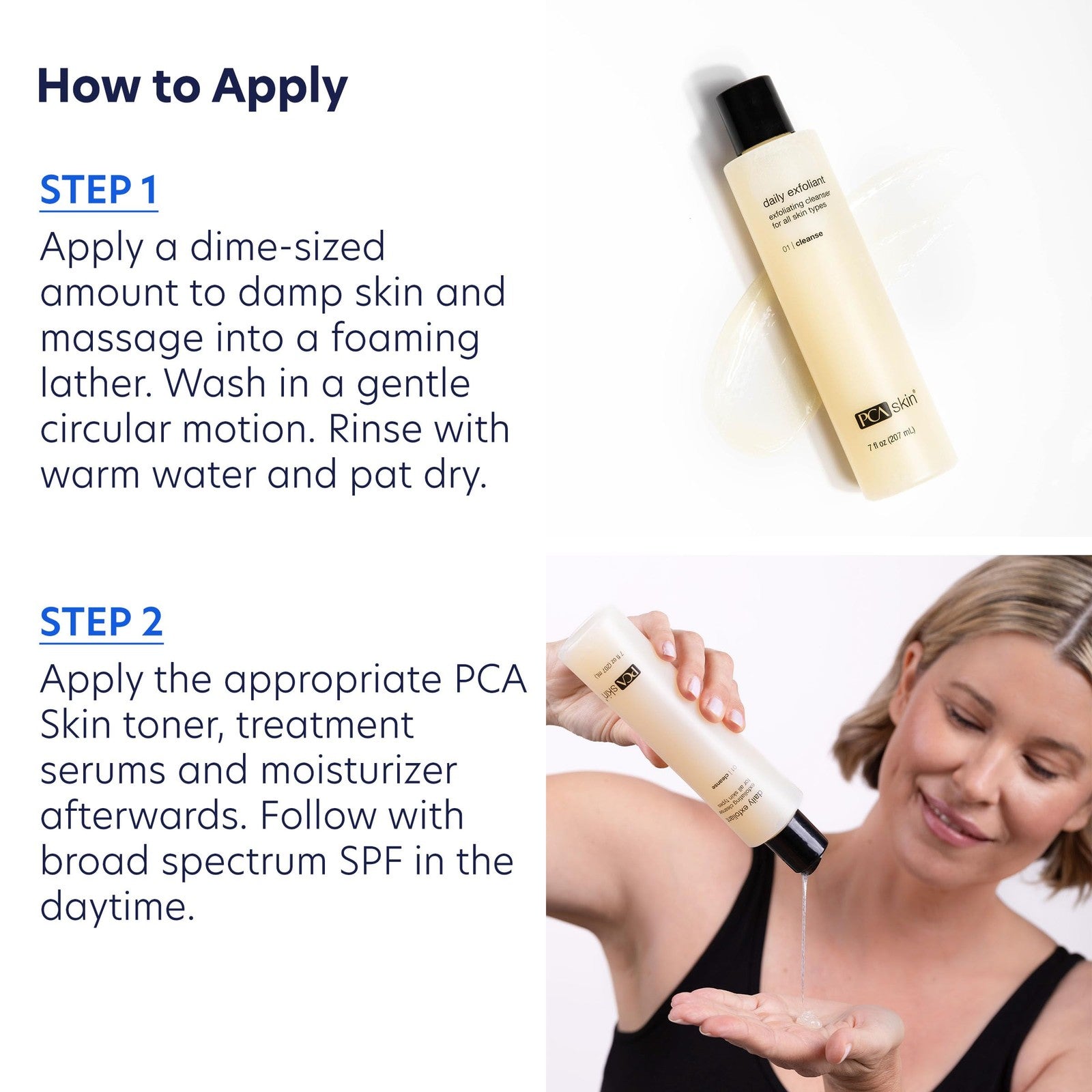 PCA SKIN Daily Face Exfoliant Cleanser and Moisturizing Face Wash, gentle skincare product for clean, refreshed skin.