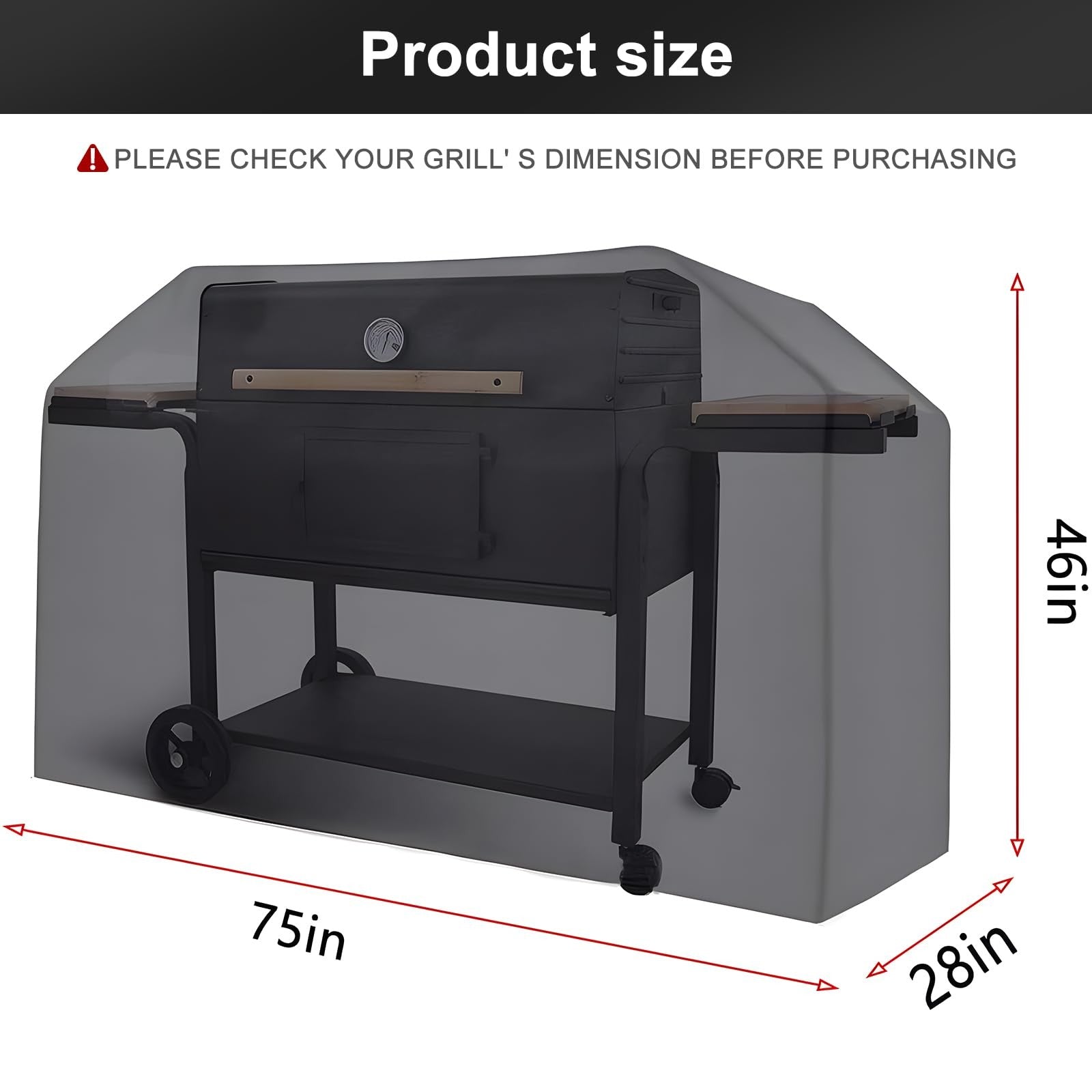 Heavy-duty 75-inch Unbranded grill cover made of waterproof 300D Oxford fabric, windproof and UV-resistant for outdoor protection.