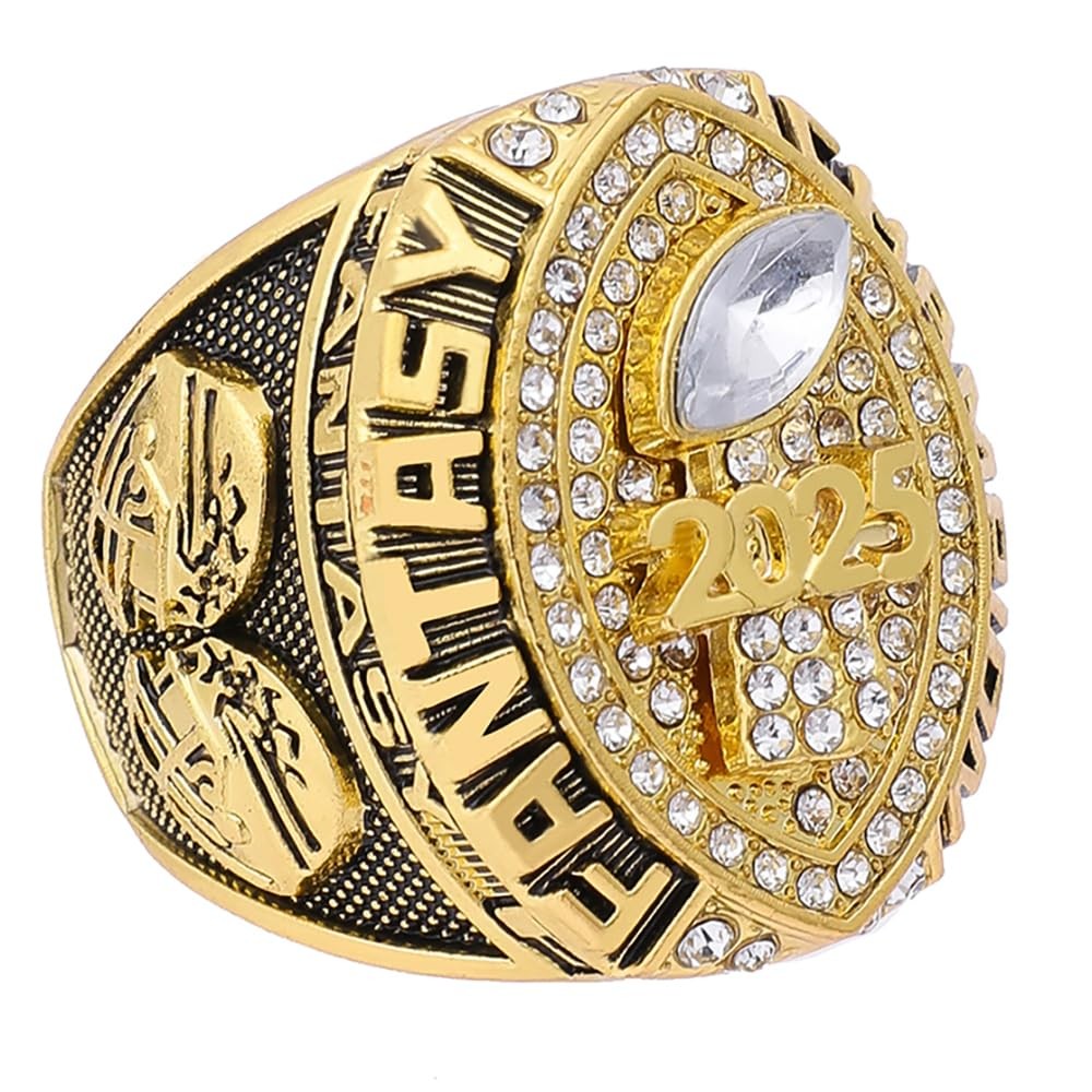 Noblehead 2025 Fantasy Football Championship Ring with gold finish, engraved details, and heavy FFL Champion Trophy design.
