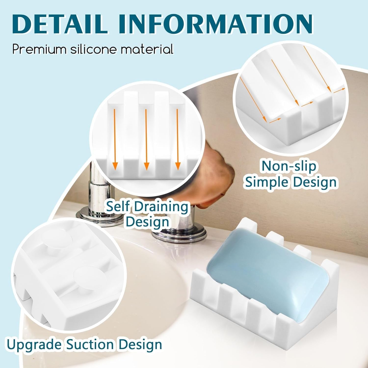 MRBULLOCK silicone soap dish with drainage holes, designed for bar soap holder, ideal for shower or bathroom use