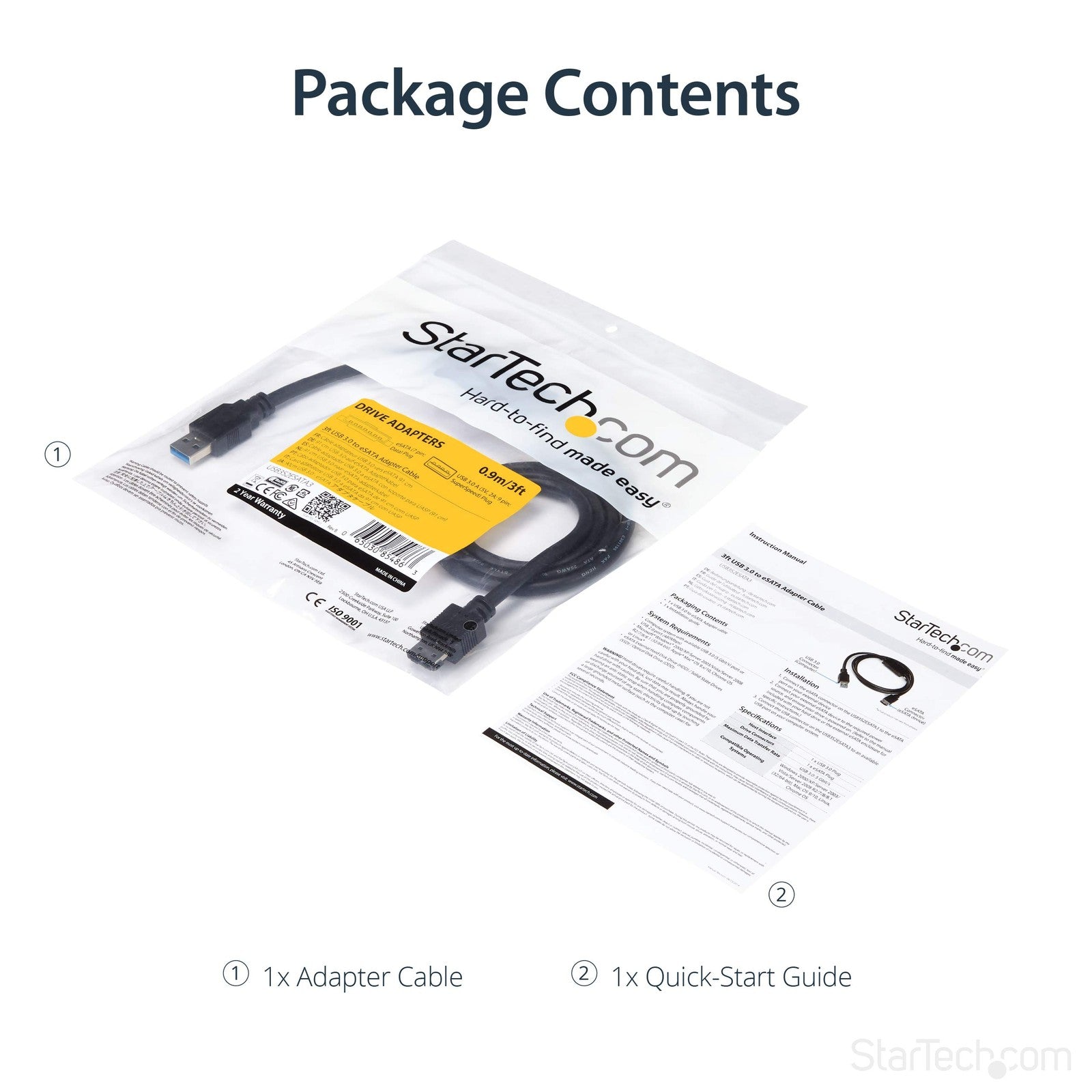 StarTech USB 3.0 to eSATA adapter cable connects HDDs, SSDs, or ODDs for fast 6 Gbps data transfer.