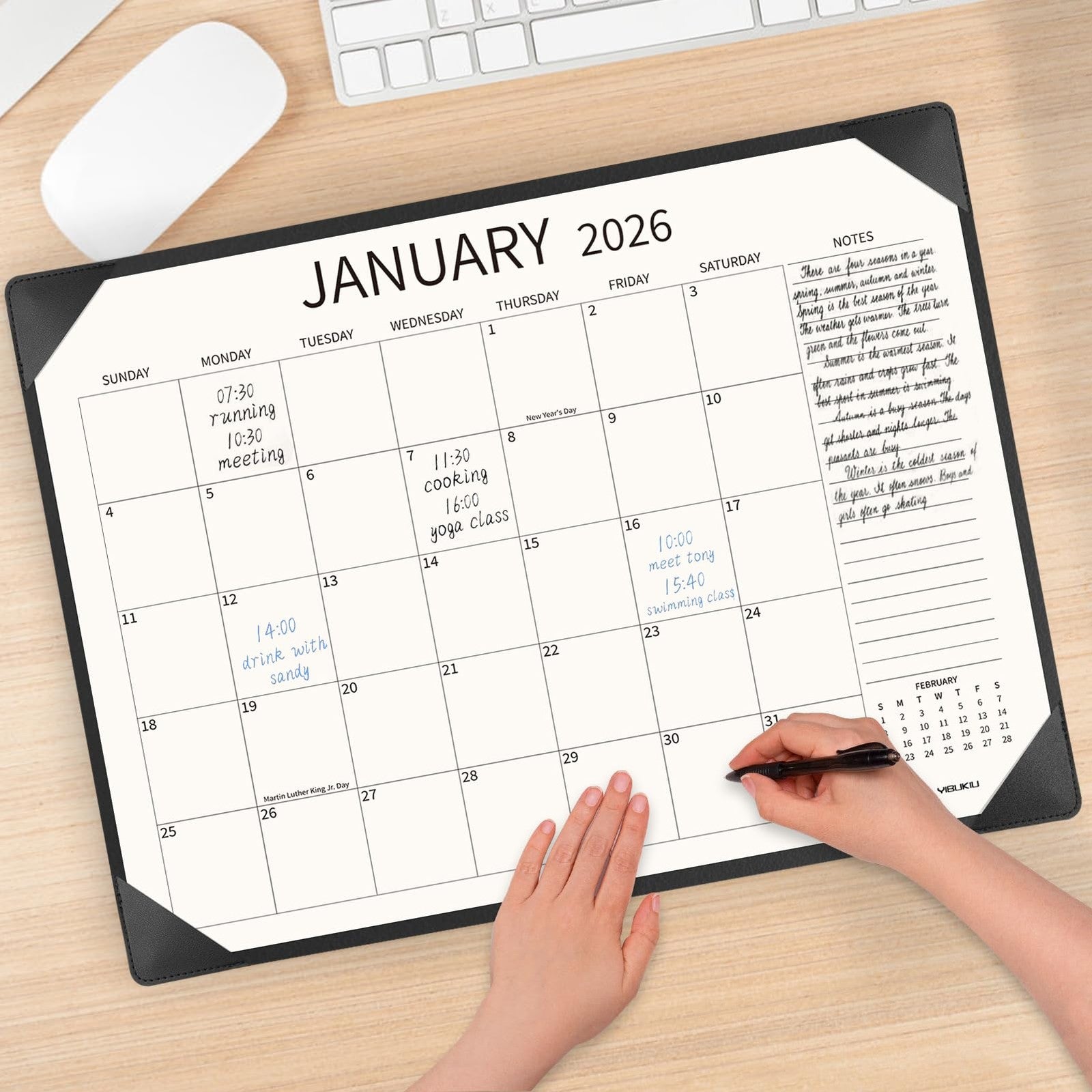 Yibukiu large 2026-2027 desk calendar showing January to June 2026 with monthly pages and dates.