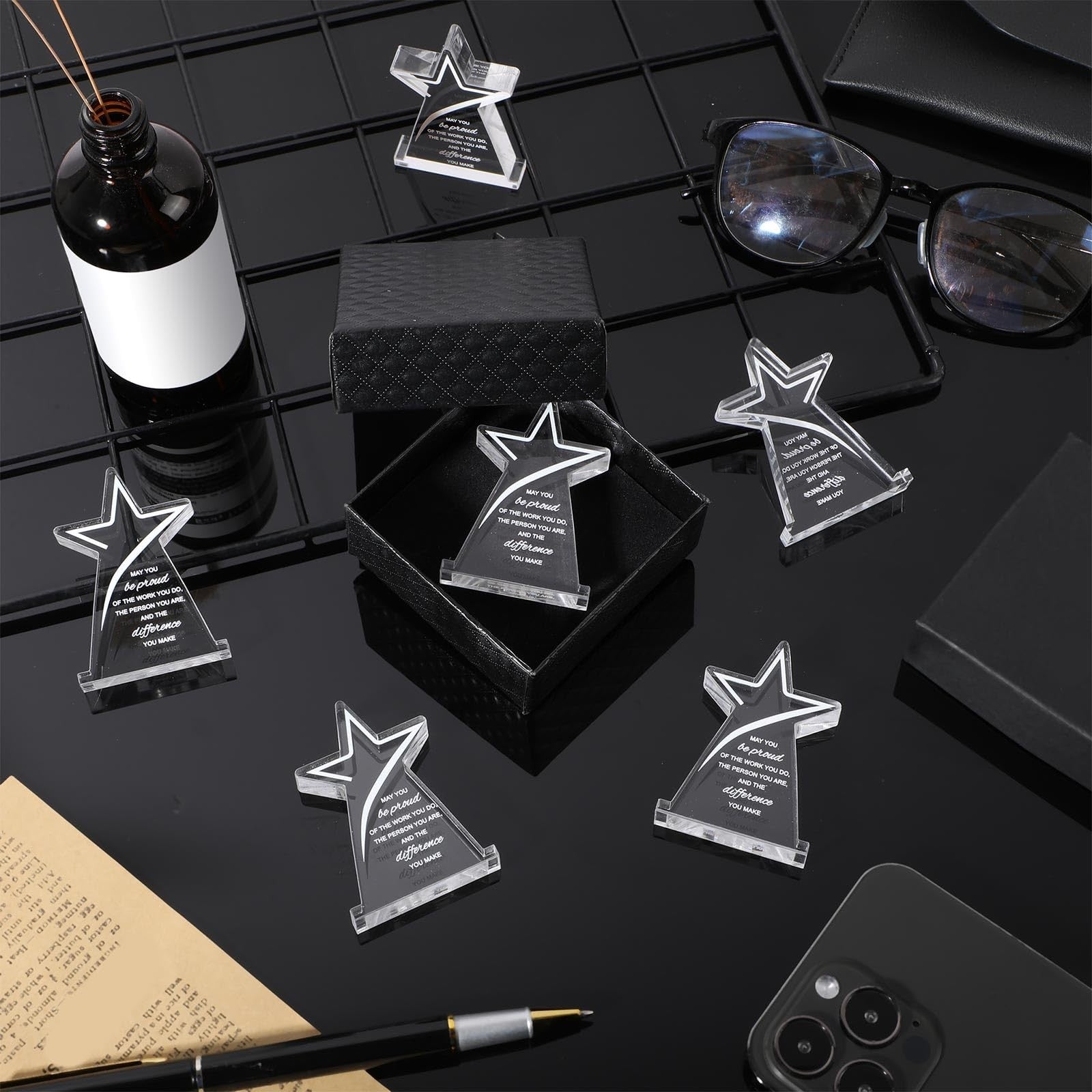 Huquary Employee Appreciation Award trophy for coworker of the month, featuring a sleek design and engraved plaque.