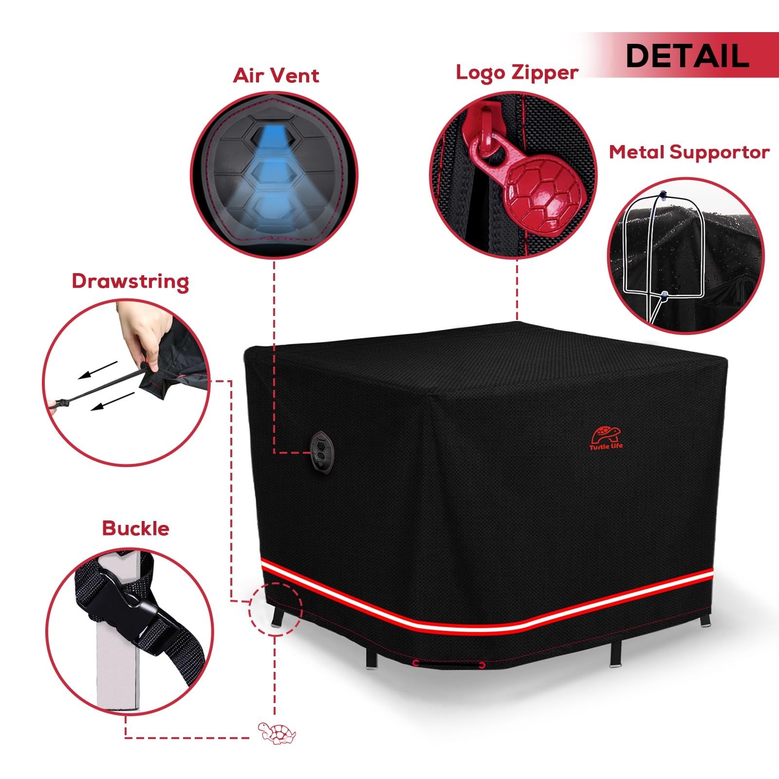 Turtle Life waterproof patio furniture cover for square sets, heavy-duty and durable outdoor furniture protection.
