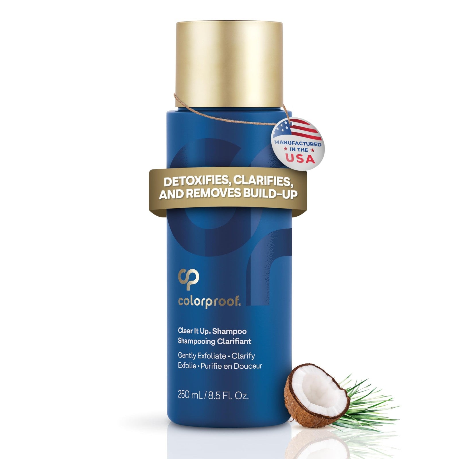 ColorProof Clear It Up clarifying shampoo for color-treated hair, 8.5 fl oz, showing the bottle with label and clear liquid inside.