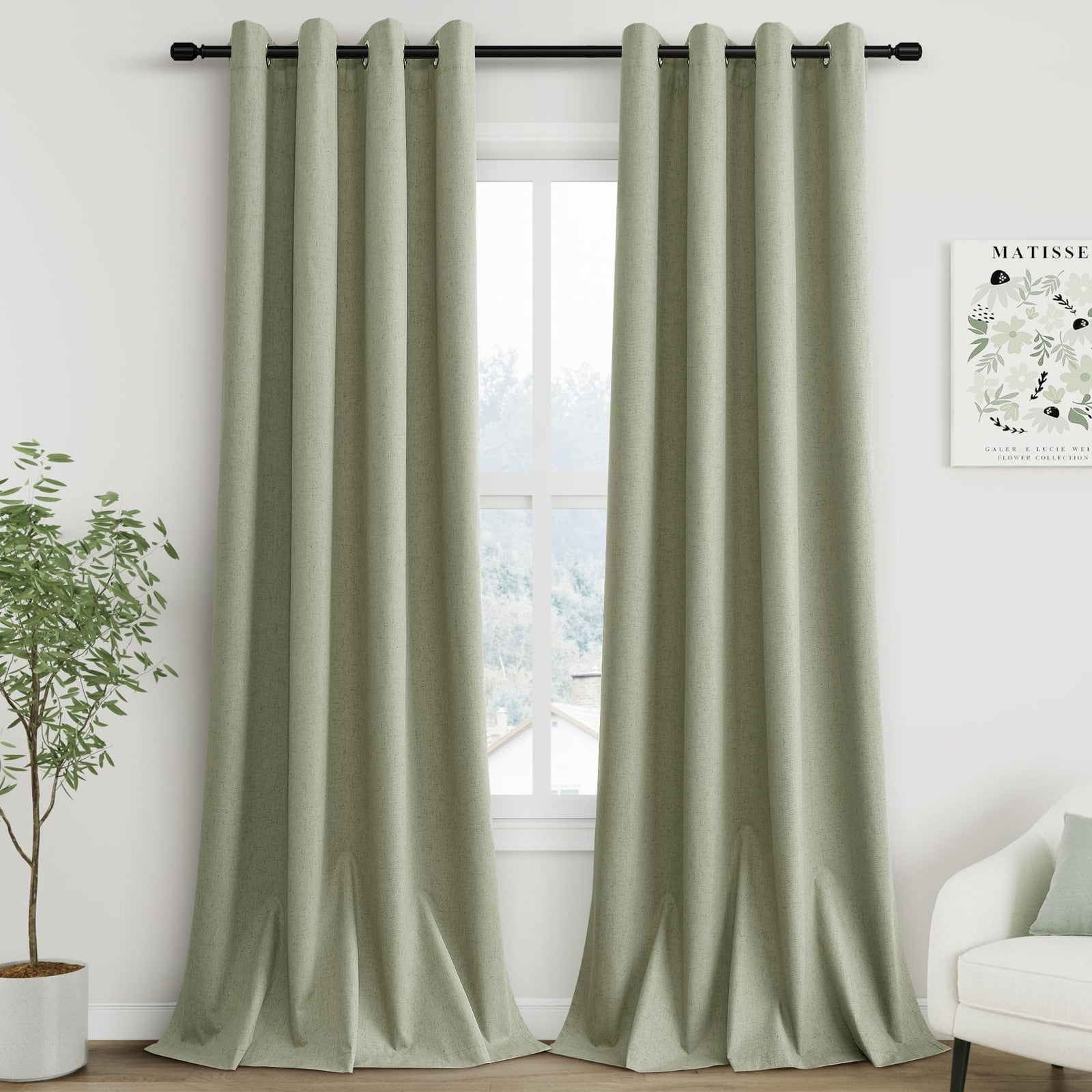 Nanspring black linen blackout curtains with grommets, thermal insulated for bedroom privacy and light blocking, in a stylish design.