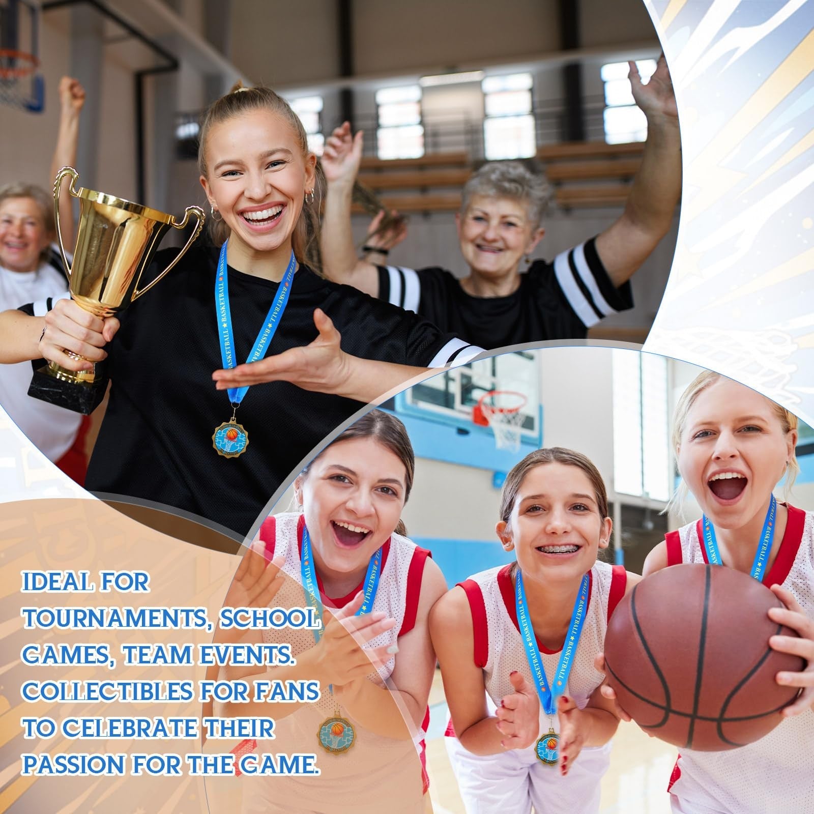 Loetere 12/24/36 pack of 2.56-inch sports award medals with neck ribbons for winners, bulk set for competitions and events.