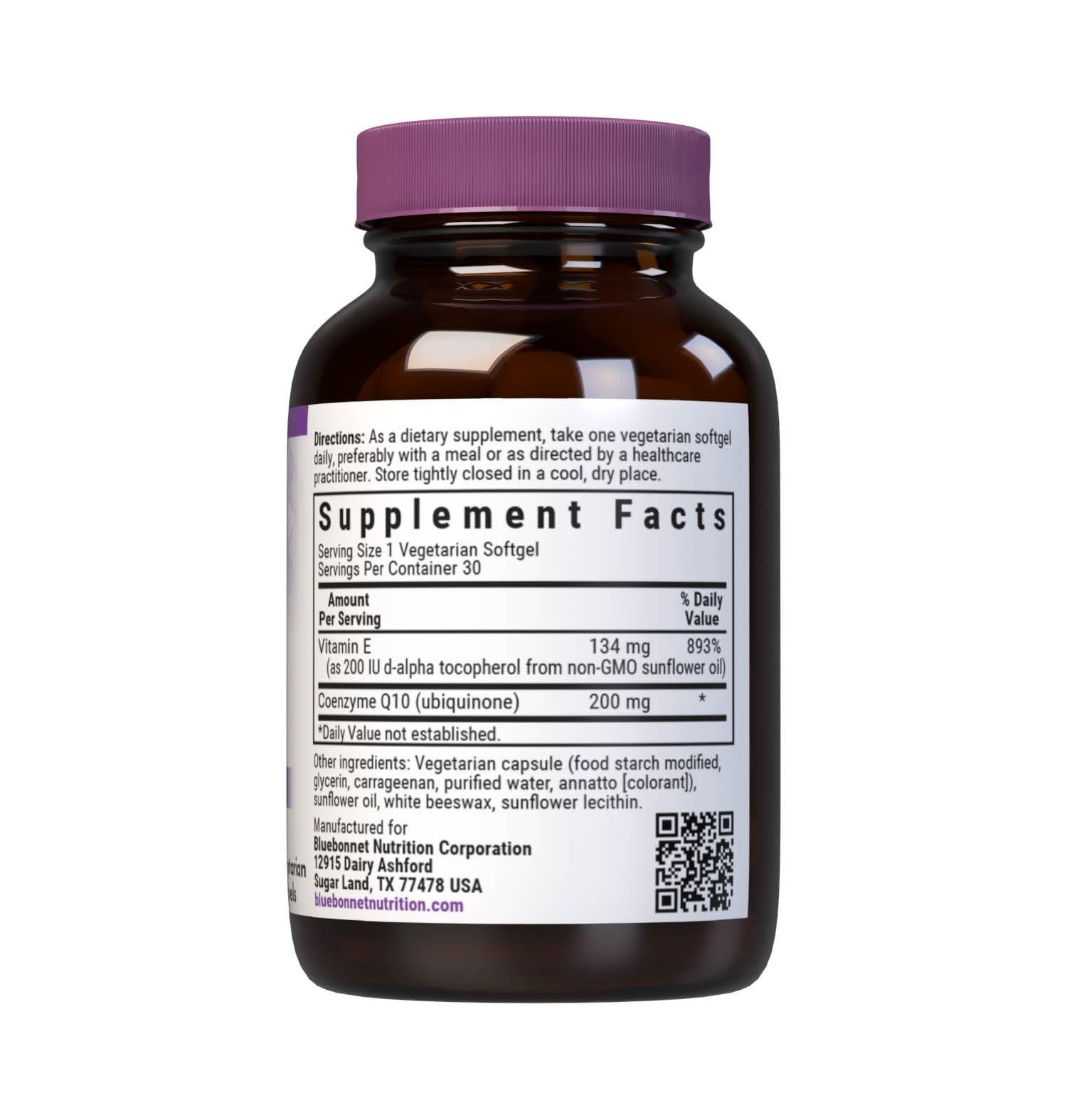 Bluebonnet CoQ-10 Vegetarian Softgels 200mg bottle with 60 softgels, showing the supplement capsules and label.