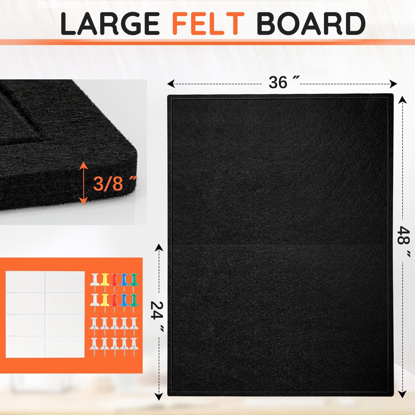 Dollar Boss large foldable felt cork bulletin board 48x36 inches, wall-mounted pin board with a sturdy frame and foldable design.