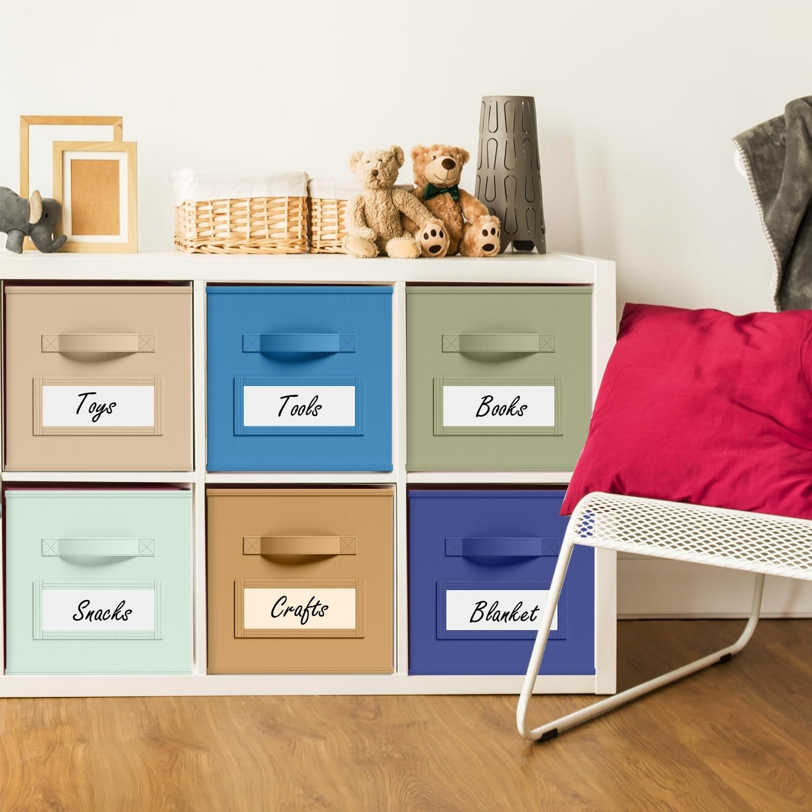 Teenyyou fabric storage cubes with labels, 11-inch collapsible storage bins shown in a set of 10 for organization.