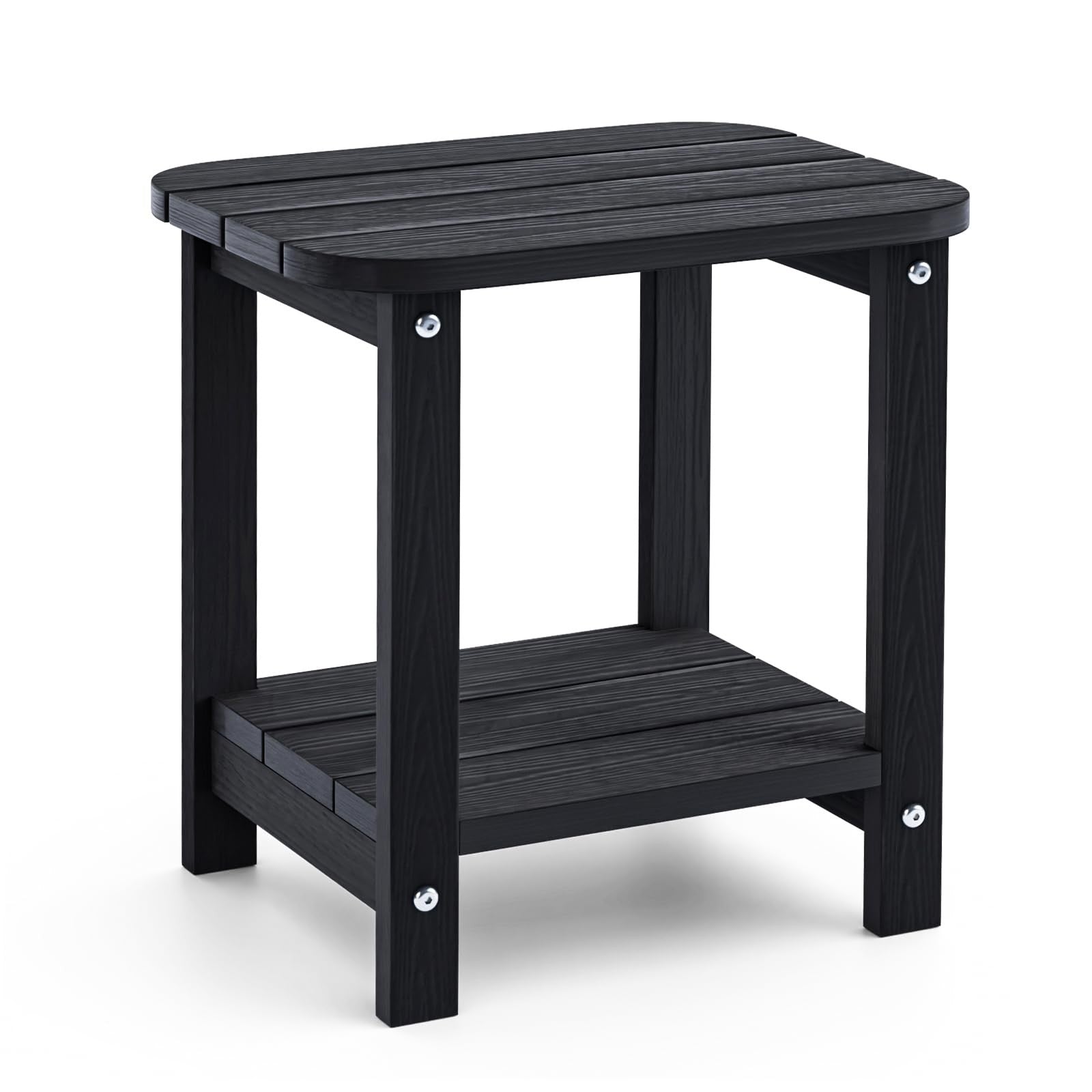UQQUUNIQ 2-tier outdoor side table with all-weather wood finish, 16-inch Adirondack-style small table for patio or garden use.